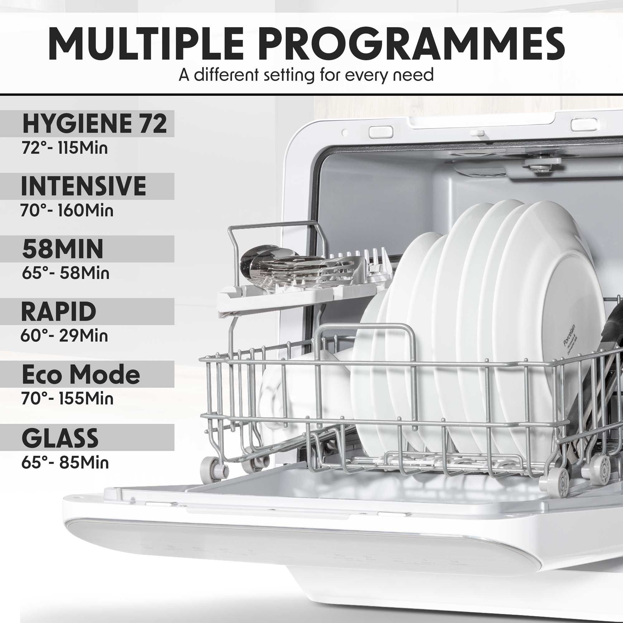 Baridi Mini Portable Tabletop 6L Dishwasher with 3 Place Settings - 7 Wash Functions & Quick Connect for Small Kitchens | Perfect for Apartments, RVs, Dorms & Camping | Model DH72