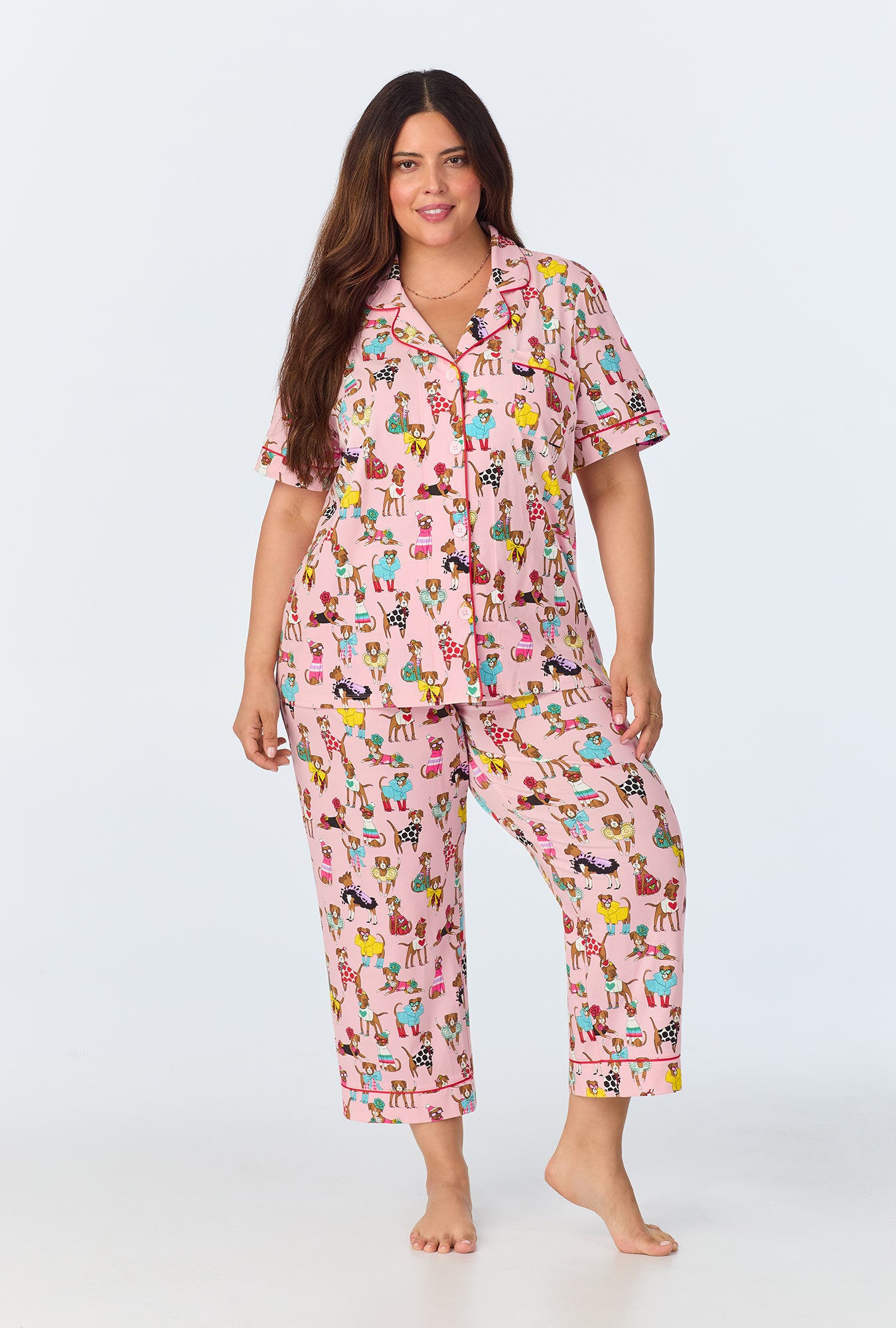 Bedhead x Bronwyn Newport Chic Boxers & Short Sleeve Classic Stretch Jersey Cropped Pajama Set - Women's Comfortable Sleepwear for Lounge & Bedtime