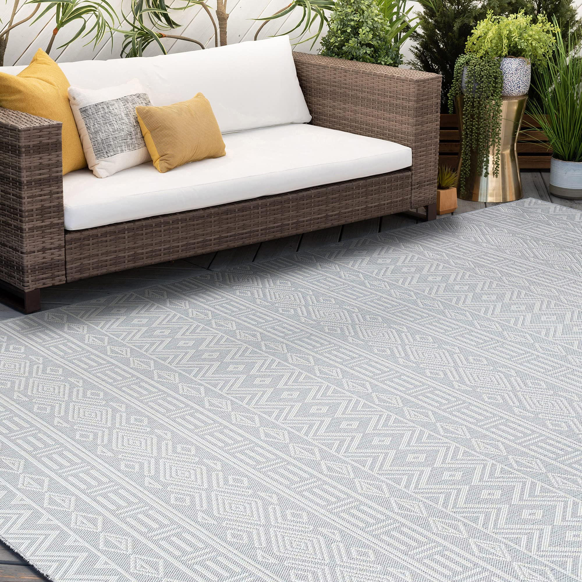 Premium Indoor Outdoor Rug - Waterproof & Durable Patio, Porch, Deck & Entryway Rug - Non-Slip Backing for Safety - Perfect for Garden, Balcony, Poolside & Backyard Decor