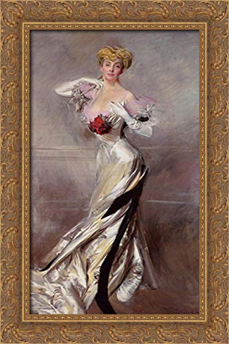 Giovanni Boldini Portrait Of The Countess Zichy - 16x24 Gold Ornate Wood Framed Canvas Art - Elegant Wall Decor for Living Room, Bedroom & Office