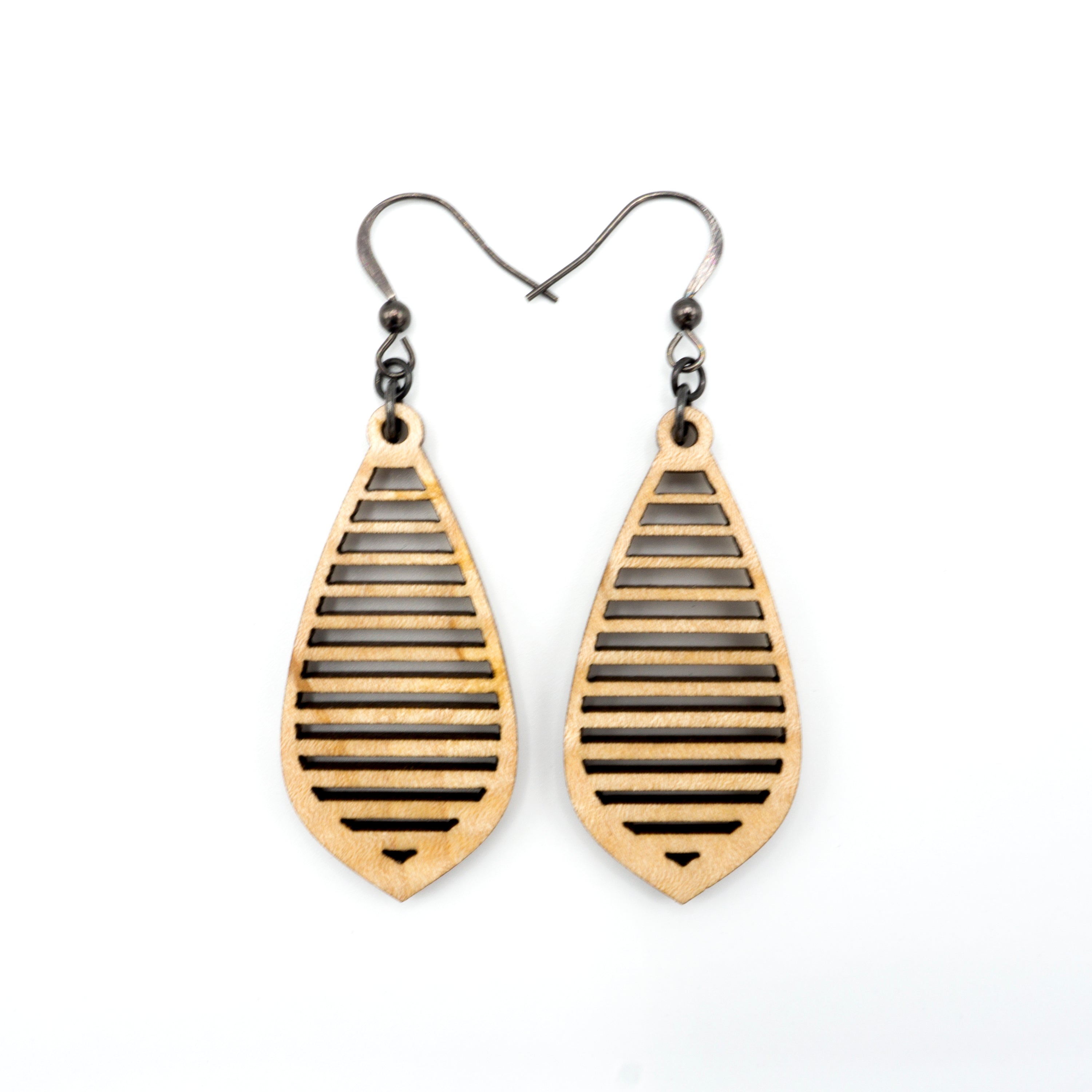 Gem Point 10 [S] - Handmade Curly Maple Wood Earrings | Lightweight Dangle Earrings for Women | Perfect for Boho, Casual & Office Wear