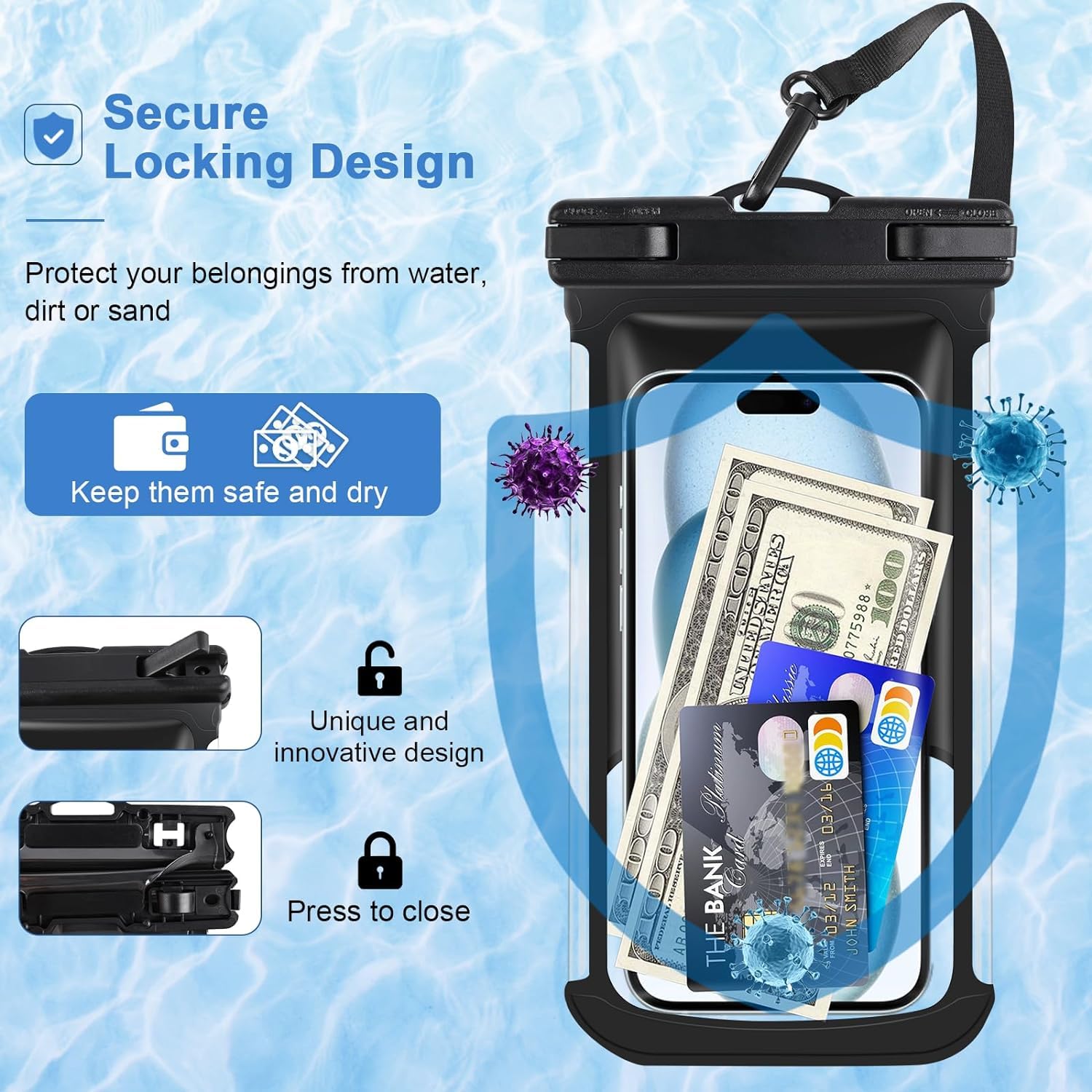 Waterproof Phone Pouch [2-Pack] IPX8 Certified - Universal Waterproof Dry Bag Case for iPhone 15/14/13/12/11 Pro/XS Max & Samsung S23/S22 (Fits up to 7.1