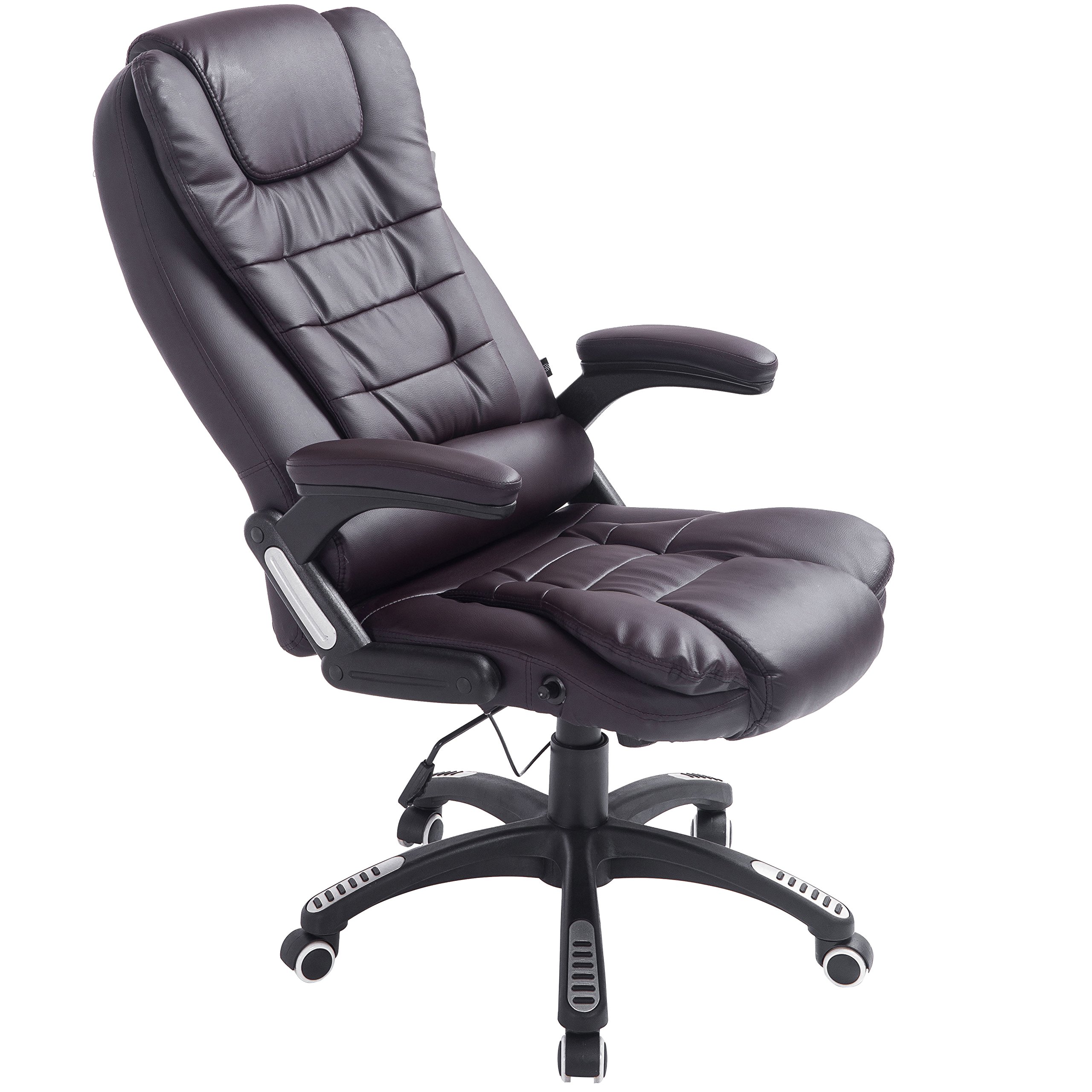 Premium High Back Executive Office Chair with Extra Padding & Reclining Function - Ergonomic Brown Leather Desk Chair for Home & Office Workspaces