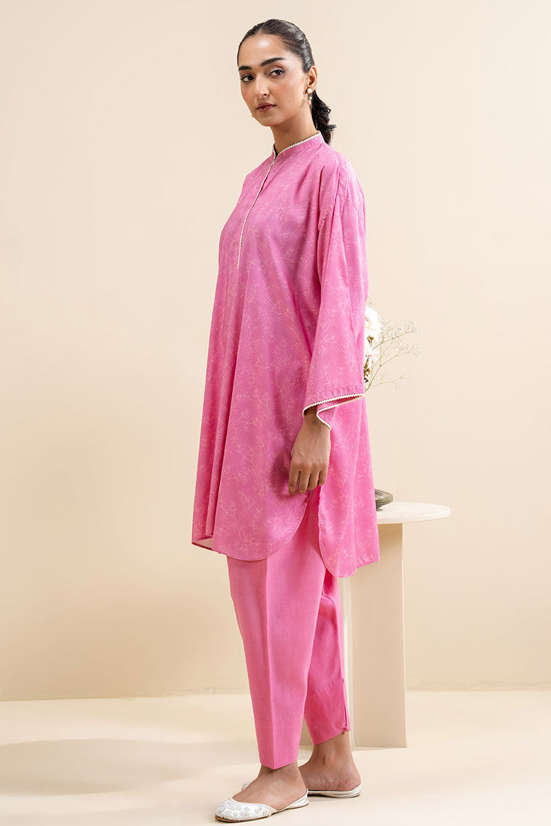Elegant Misty Pink 2-Piece Printed Linen Suit for Women - Summer Casual Outfit, Beach Wedding & Vacation Wear