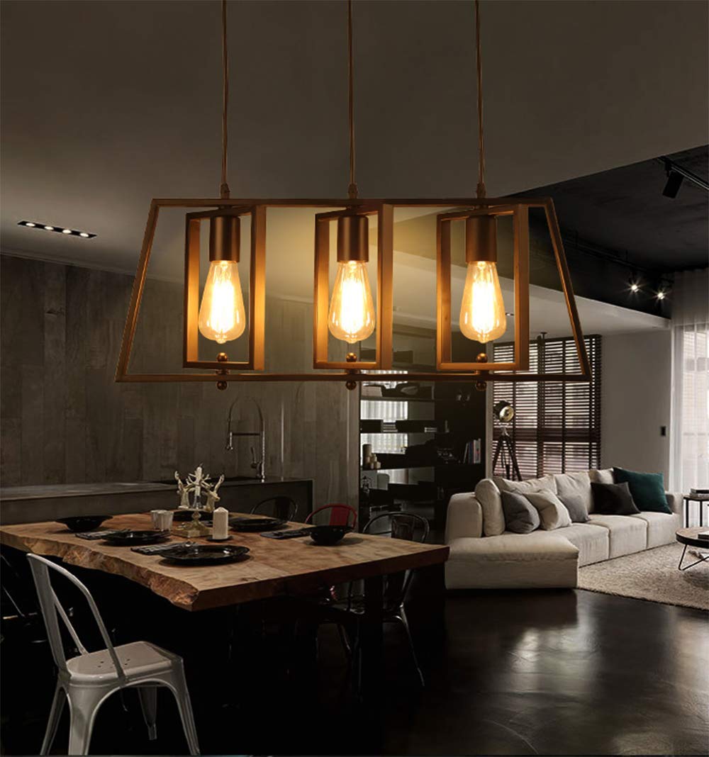 LITFAD Black Trapezoid Kitchen Island Chandelier - 3-Light Industrial Pendant Lighting, Modern Ceiling Hanging Fixture for Dining Table, Living Room & Restaurant | Perfect for Farmhouse, Loft & Industrial Decor