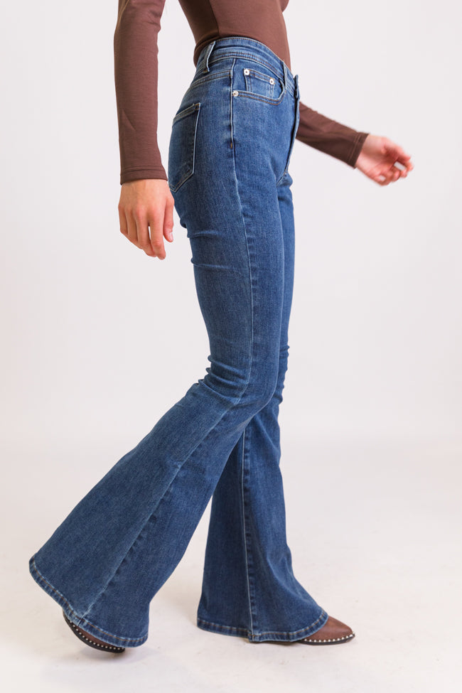 Maren Women's Tall Dark Wash Stretch Flare Jeans - High Waist Bootcut Denim Pants for Casual & Office Wear