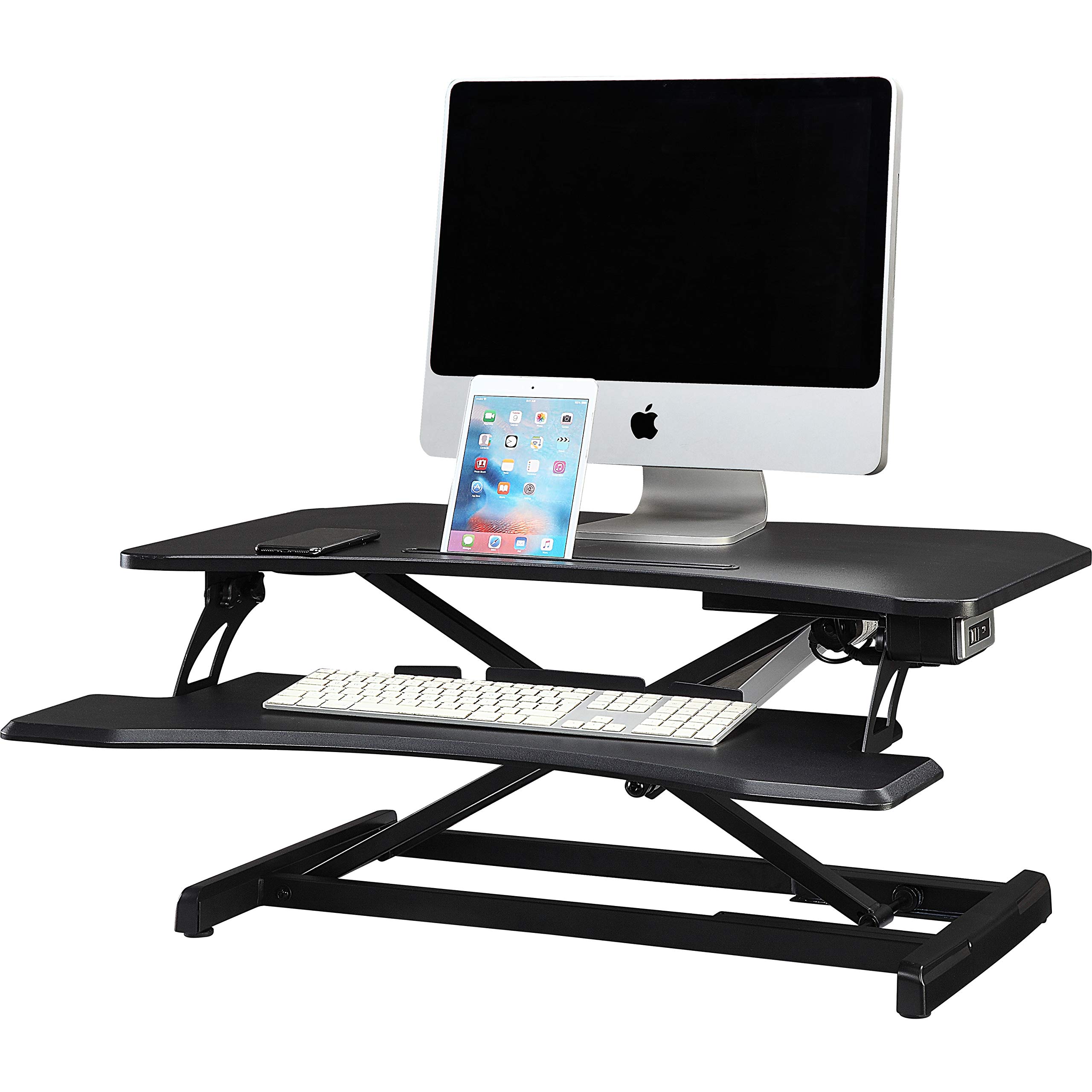 Lorell LLR99530 Black Electric Monitor Riser - Adjustable Height Stand for Computer Screens, Laptops & Workstations - Perfect for Office, Home & Gaming Setup