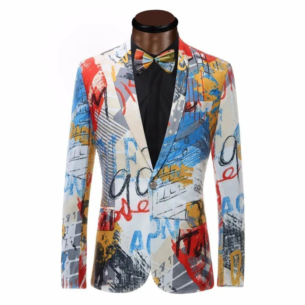 Stylish Men's Graffiti Print Blazer for Party, Night Out & Special Events - Trendy Formal Jacket for Weddings, Clubs & Social Gatherings