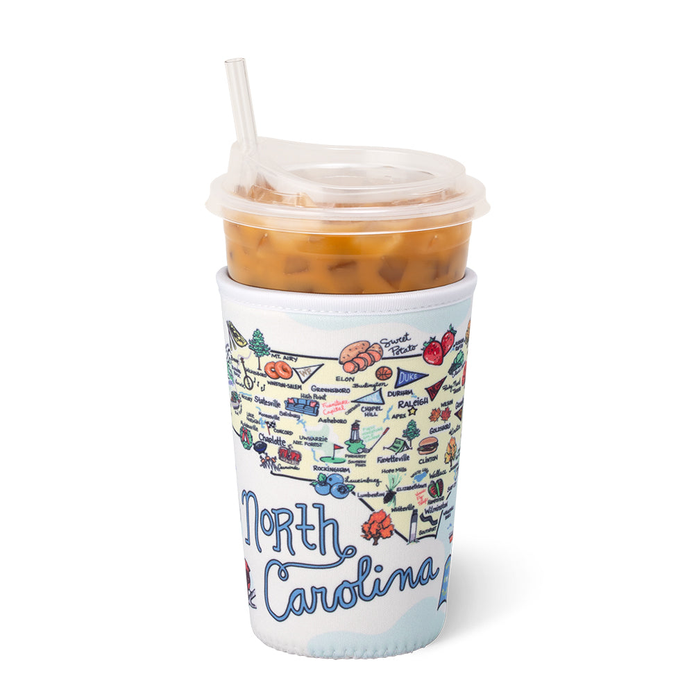 North Carolina Medium Iced Cup Coolie - Insulated Beverage Sleeve for Coffee, Tea & Cold Drinks - Perfect for Road Trips, Picnics & Outdoor Adventures