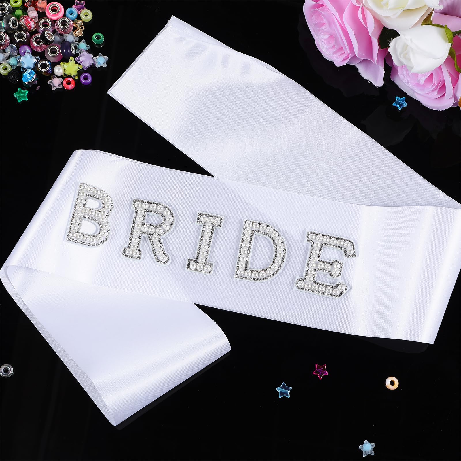 Elegant White Bride Sash with Pearls & Rhinestones - Perfect for Wedding, Bridal Shower & Bachelorette Party - Ideal Bridal Accessory Gift for Bride-to-Be