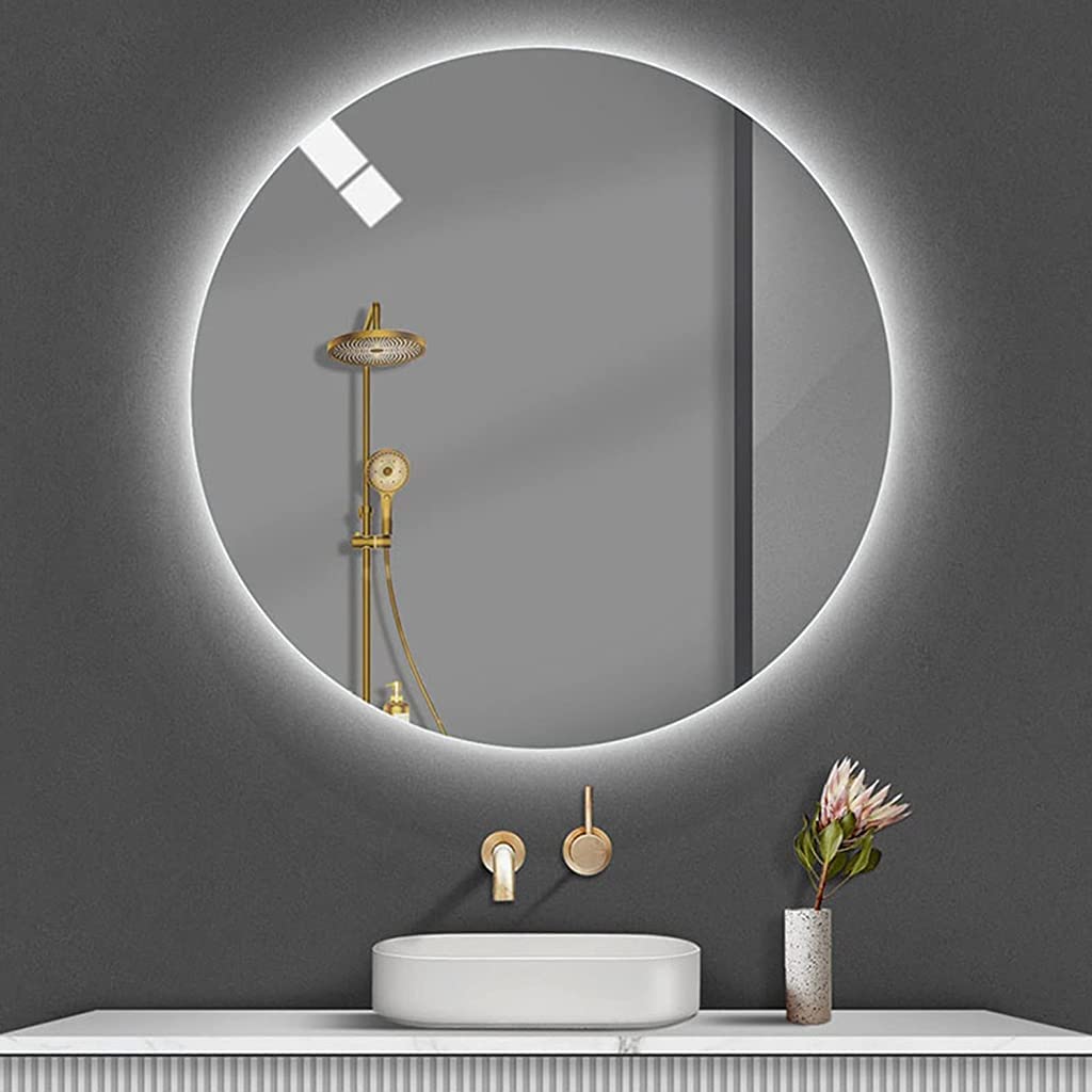 Round LED Backlit Bathroom Vanity Mirror - 700mm Wall Mounted Illuminated Mirror with White/Warm Light for Makeup & Shaving | Perfect for Modern Bathrooms & Dressing Rooms