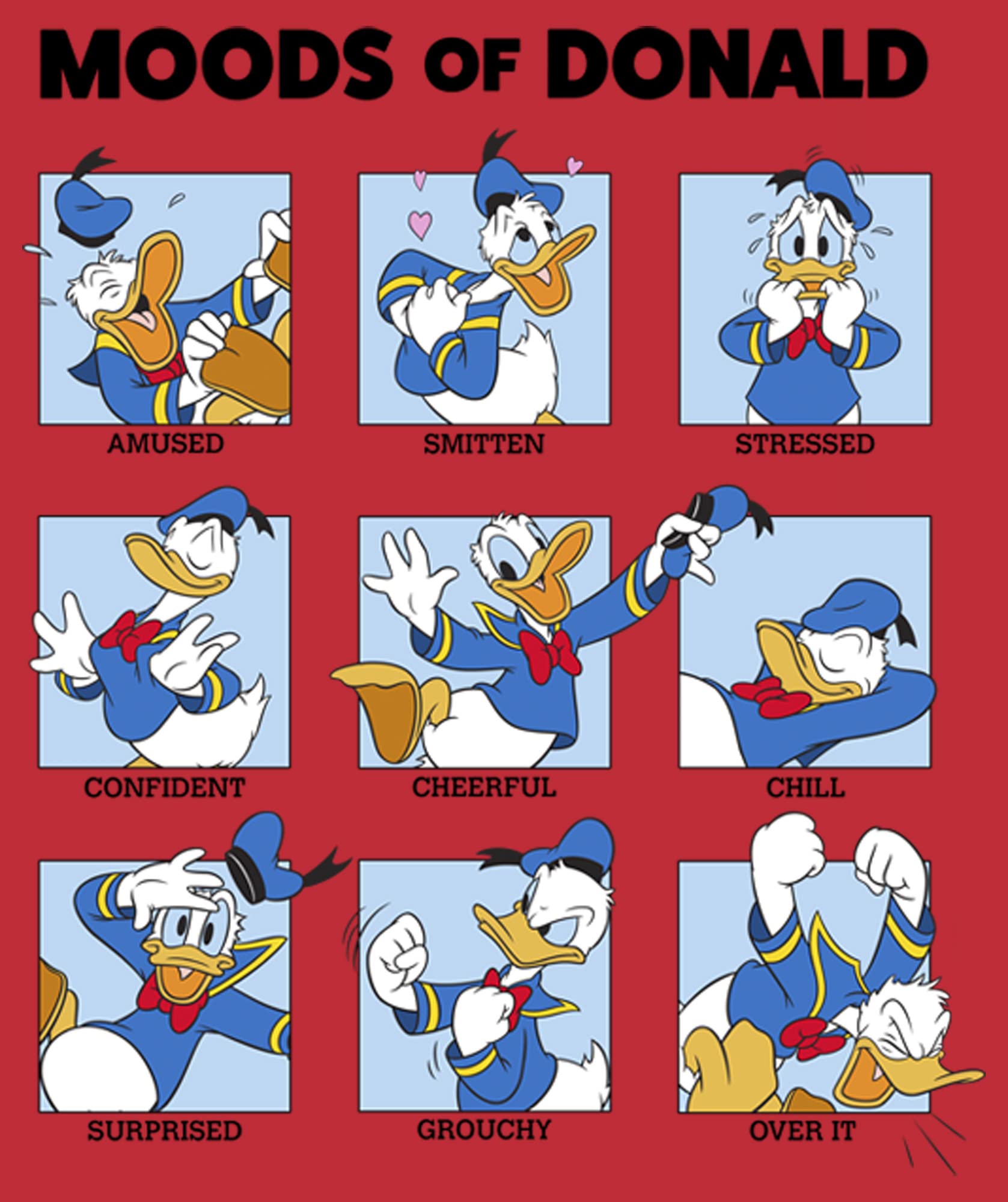 Men's Mickey & Friends Moods of Donald Duck Graphic T-Shirt - Casual Cotton Tee for Disney Fans, Theme Parks & Everyday Wear