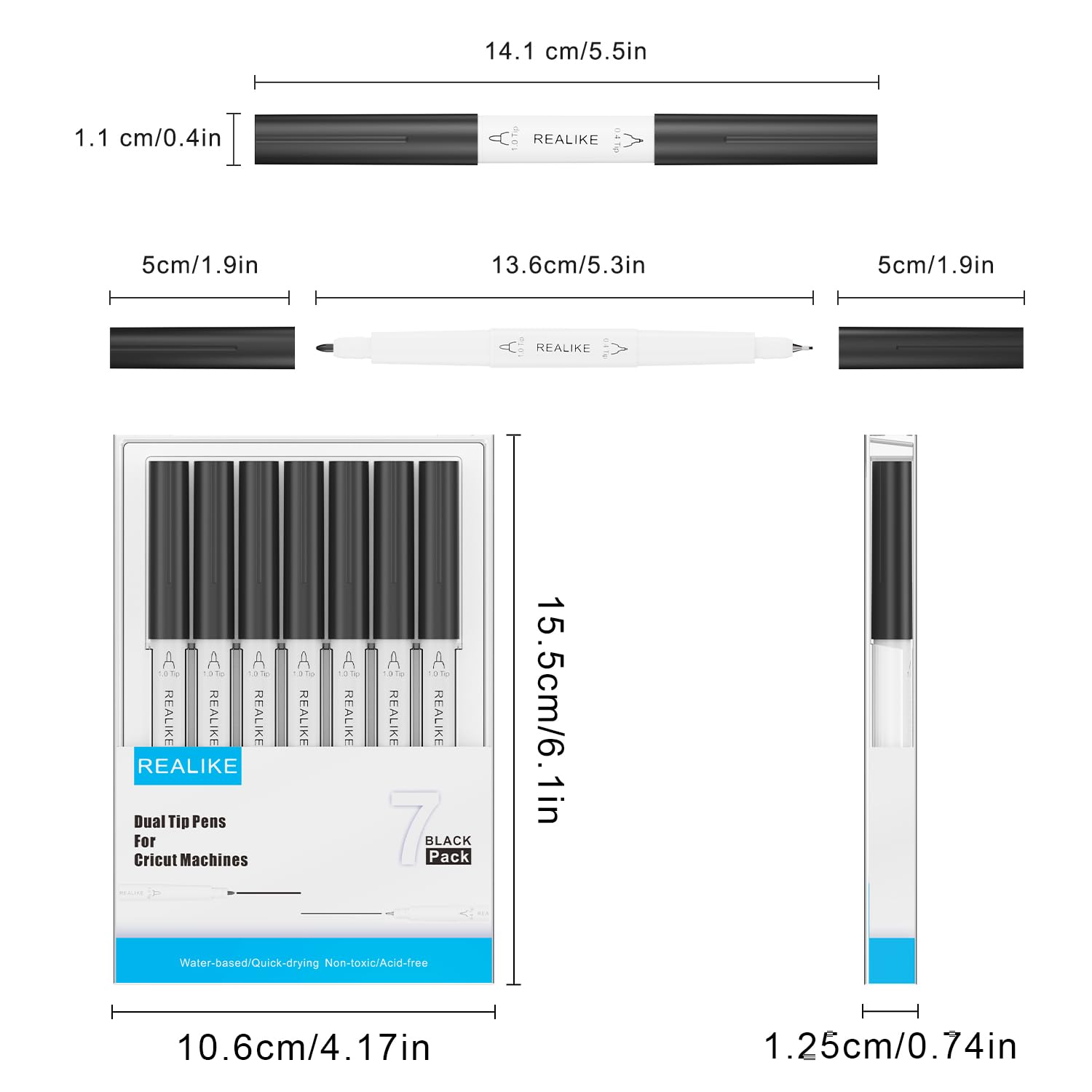 REALIKE 7-Pack Dual Tip Markers for Cricut Maker 3, Maker, Explore 3, Air 2, Air - Fine Point (0.4mm) & Bold (1.0mm) Pens for Writing, Drawing, Scrapbooking, Card Making & DIY Craft Projects