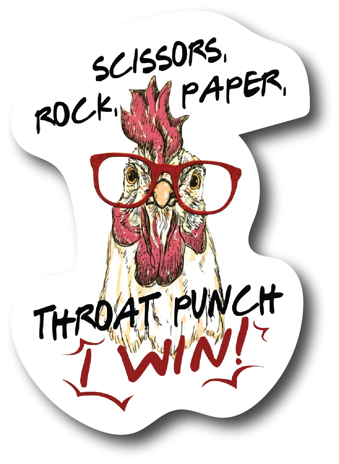 2 Pack Rock Paper Scissors Throat Punch Funny Chicken 4.5 Inch Vinyl Stickers - Durable Laminated Decals for Cars, Trucks, Bumpers & Laptops | Made in USA | Perfect for Gamer Gifts, Office Pranks & Vehicle Customization