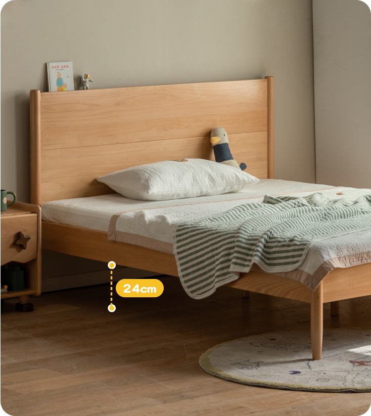 Solid Wood Kids Bed - Beech or Oak Frame - Soft Single Bed for Toddlers & Children - Perfect for Bedrooms, Daycare, or Guest Rooms