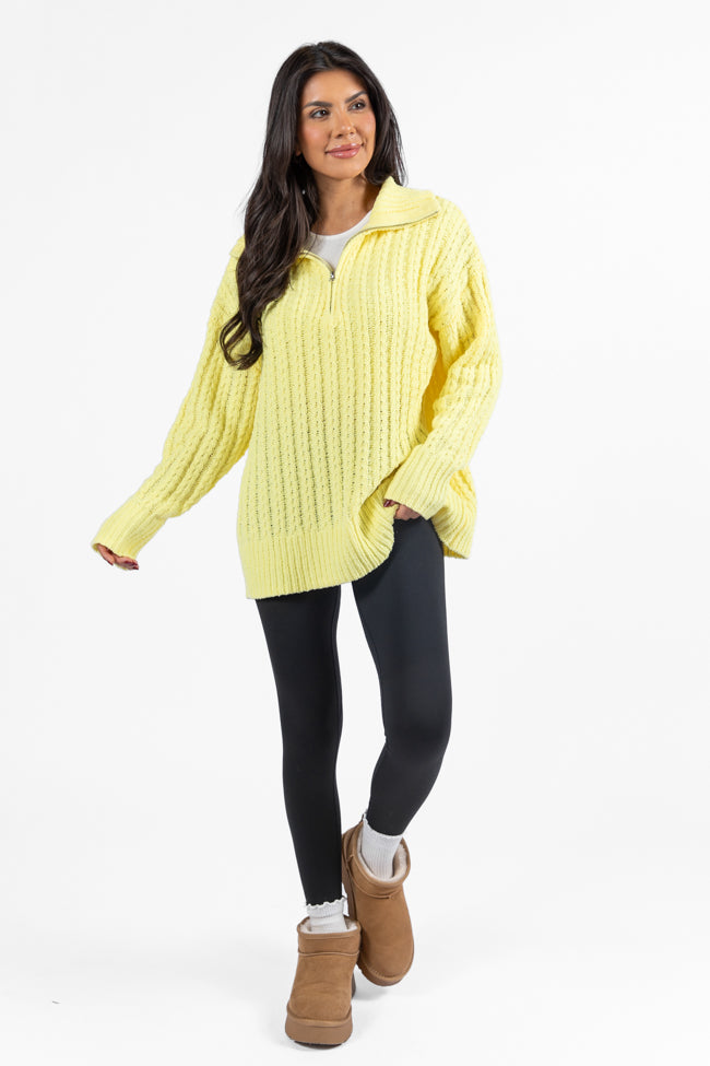 Forever Yours Yellow Cable Knit Chenille Quarter Zip Sweater | Cozy Winter Pullover for Women | Perfect for Casual Outings & Holiday Gatherings