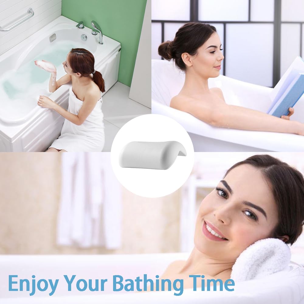 Waterproof Bath Pillow for Tub - Neck and Head Support with Strong Non-Slip Suction Cups - Comfortable Bathtub Headrest for Relaxing Soaks, Spa, Bath Accessories - Perfect for Home Spa, Bath Time Relaxation & Self-Care Moments