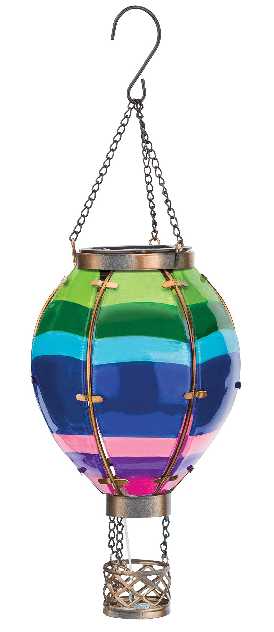Regal Art & Gift Hot Air Balloon Solar Lantern – Waterproof Hanging Solar LED Light for Outdoor Decor, Garden, Patio & Pathway – Metal & Glass Design – Perfect for Romantic Evenings, Backyard Parties & Landscape Lighting (Small, Stripe)
