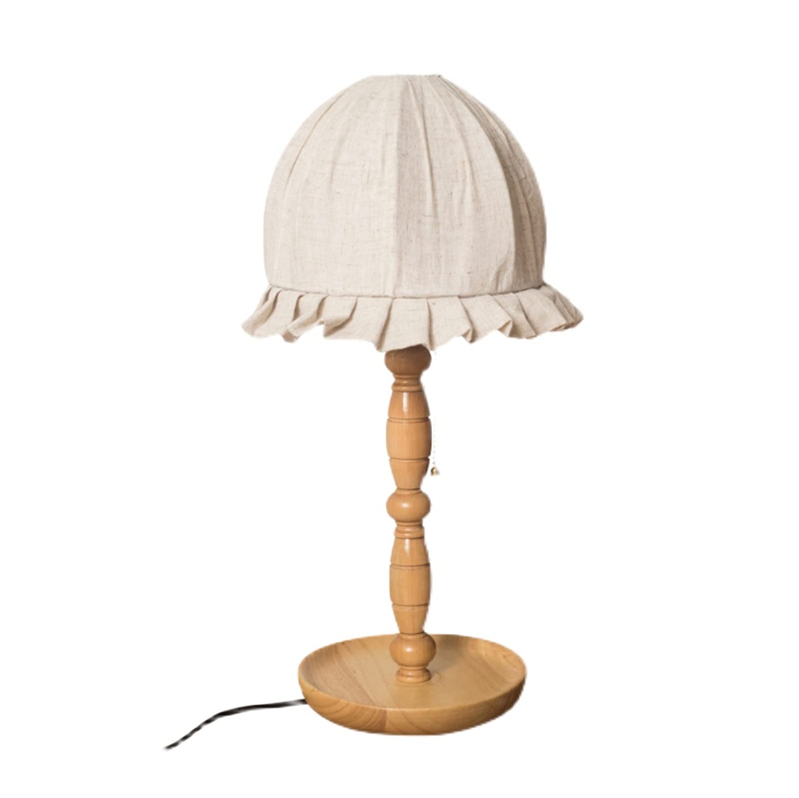 Vintage Wooden Bedside Table Lamp with Fabric Lampshade - 20.8
