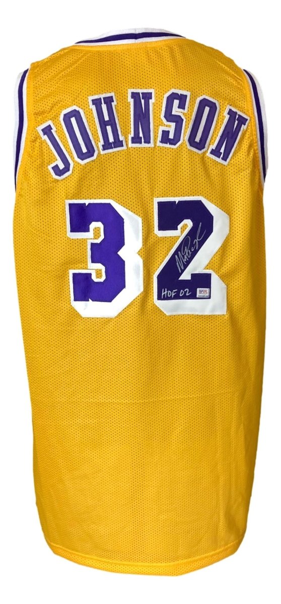 Magic Johnson Los Angeles Lakers Signed Yellow Basketball Jersey - HOF 02 with PSA Hologram - Authentic Collectible for NBA Fans & Sports Memorabilia Enthusiasts - Perfect for Display, Gifts, and Investment