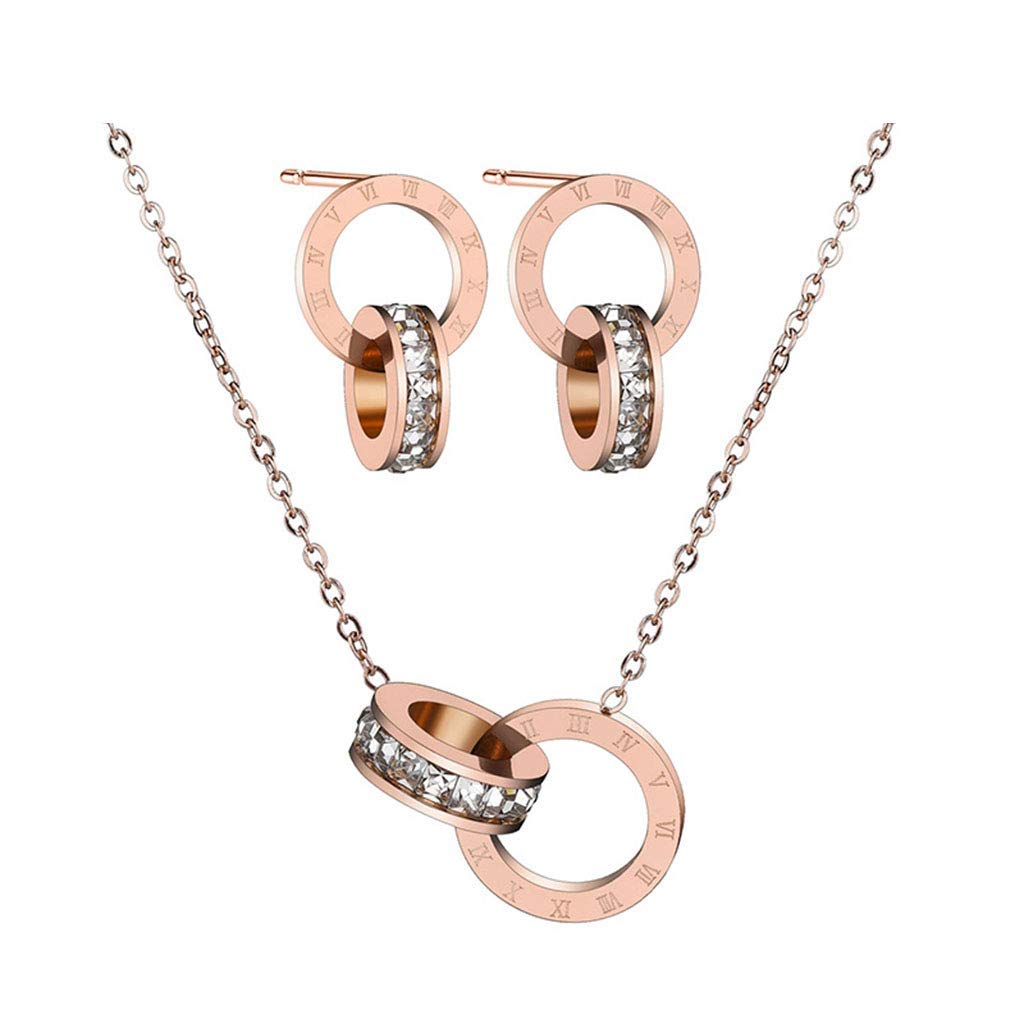 Titanium Steel Memorial Jewelry Set - Rose Gold Roman Numeral Necklace & Stud Earrings for Pet Ashes Urn | Funeral Keepsake for Dogs & Cats | Perfect for Remembrance Ceremonies and Daily Wear