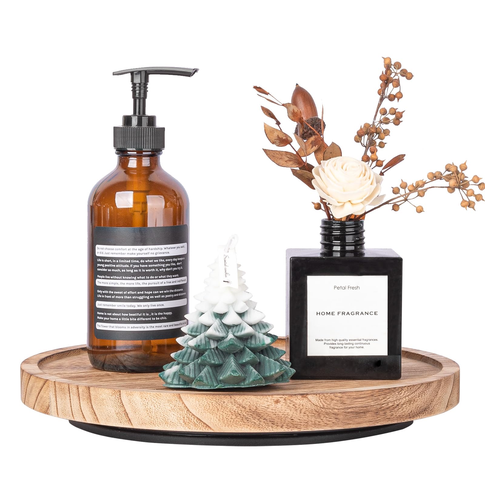 Wooden Lazy Susan Turntable Organizer - 10 Inch Round Decorative Tray for Kitchen, Bathroom, Cabinet & Vanity | Farmhouse Style Spinning Tray for Countertop, Sink, Coffee Table & Home Decor (Brown) - Perfect for Organizing Spices, Makeup & Displaying Decor Items