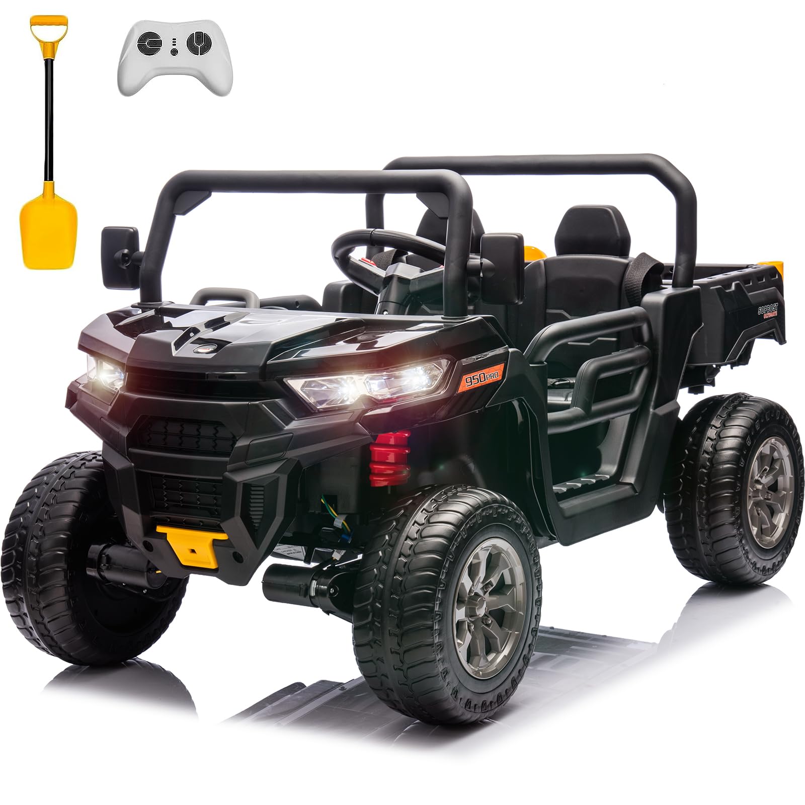 24V 2-Seater Electric Ride-On Toy Car for Kids with Remote Control, Dump Bed, 4WD, EVA Tires & Music - Perfect for Outdoor Play, Backyard Fun & Birthday Gifts (Black)