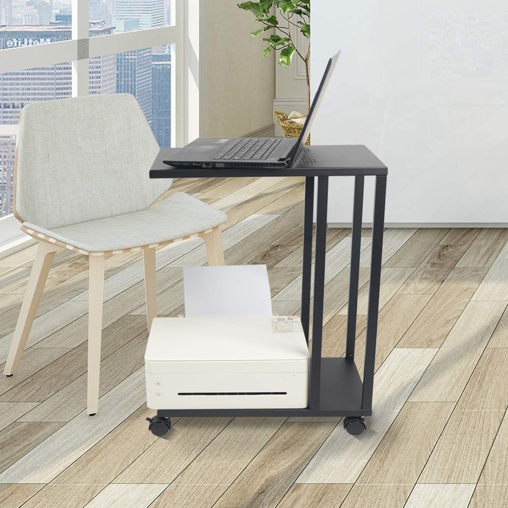 Lockable Wheels C-Shaped End Table - 26 Inch Modern Snack Coffee Table for Sofa, Couch & Bed - Indoor/Outdoor Use in Living Room, Bedroom, Office, Patio & Balcony - Matte Black Finish | Perfect for Small Spaces & Entertaining Guests | Fast 3-5 Day Delivery