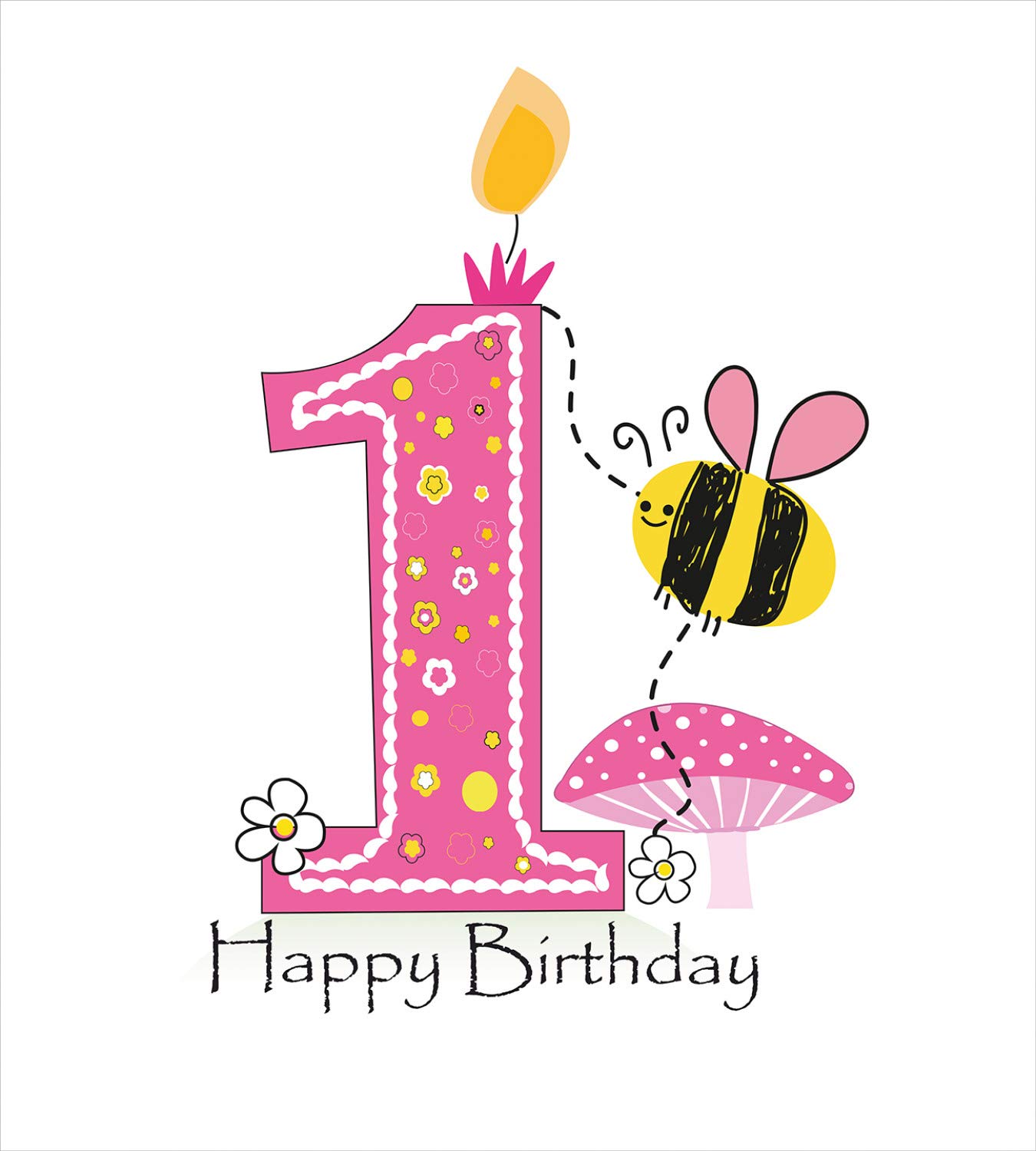Ambesonne 1st Birthday Duvet Cover Set - Cartoon Bees Party Cake & Candle Print Bedding - 2 King Size Duvet Covers & 4 Pillowcases - Pink Black Yellow Nursery Decor - Perfect for Baby's First Birthday Party & Nursery Room Decorations