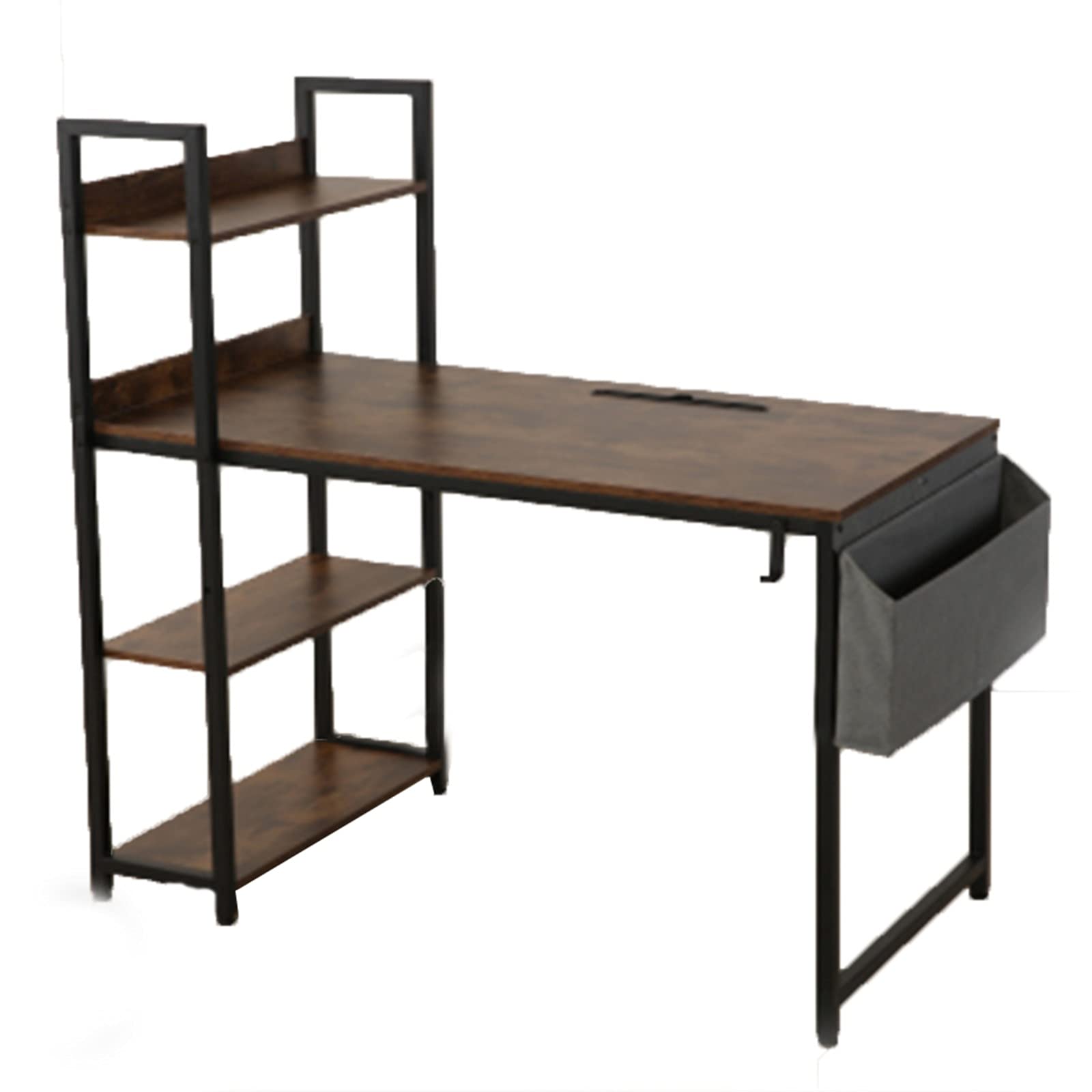 XCJ 47-Inch Multi-Function H-Shaped Computer Study Desk with Bookshelf, Fabric Drawer & Headphone Hook - Easy to Assemble Home Office Desk for Work, Gaming & Online Learning