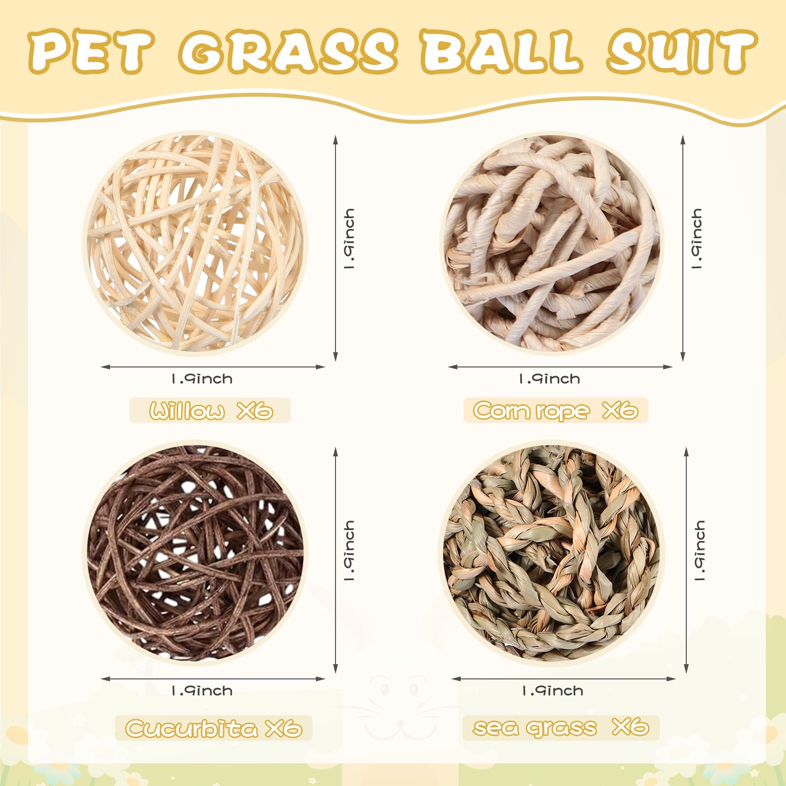 24-Pack Guinea Pig Chew Toys - Small Animal Play Balls with Hay for Rabbits, Hamsters & Pets - Cage Entertainment Accessories for Chewing & Mental Stimulation