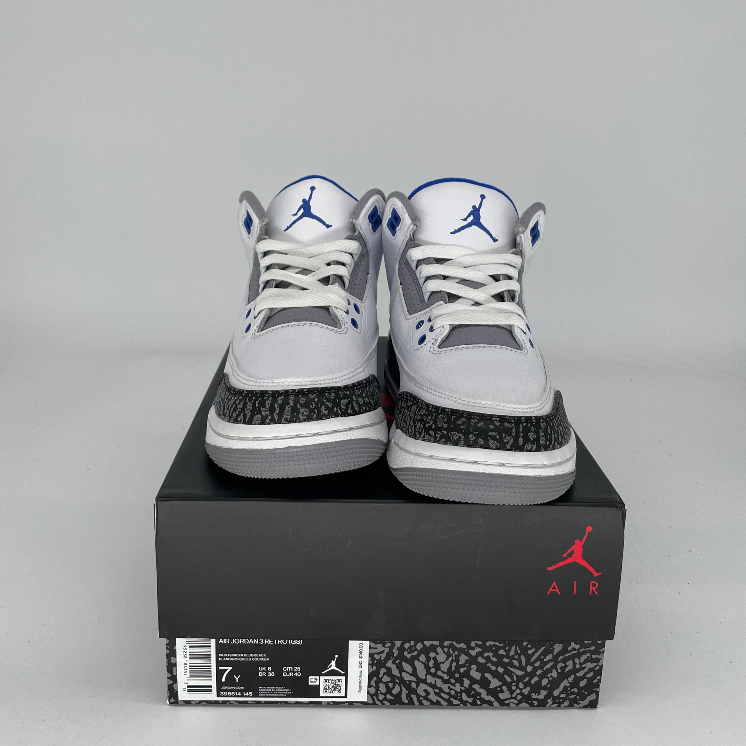Air Jordan 3 Racer Blue Sneakers - Size 7Y (398614-145) - Men's Basketball Shoes for Running & Streetwear Fashion