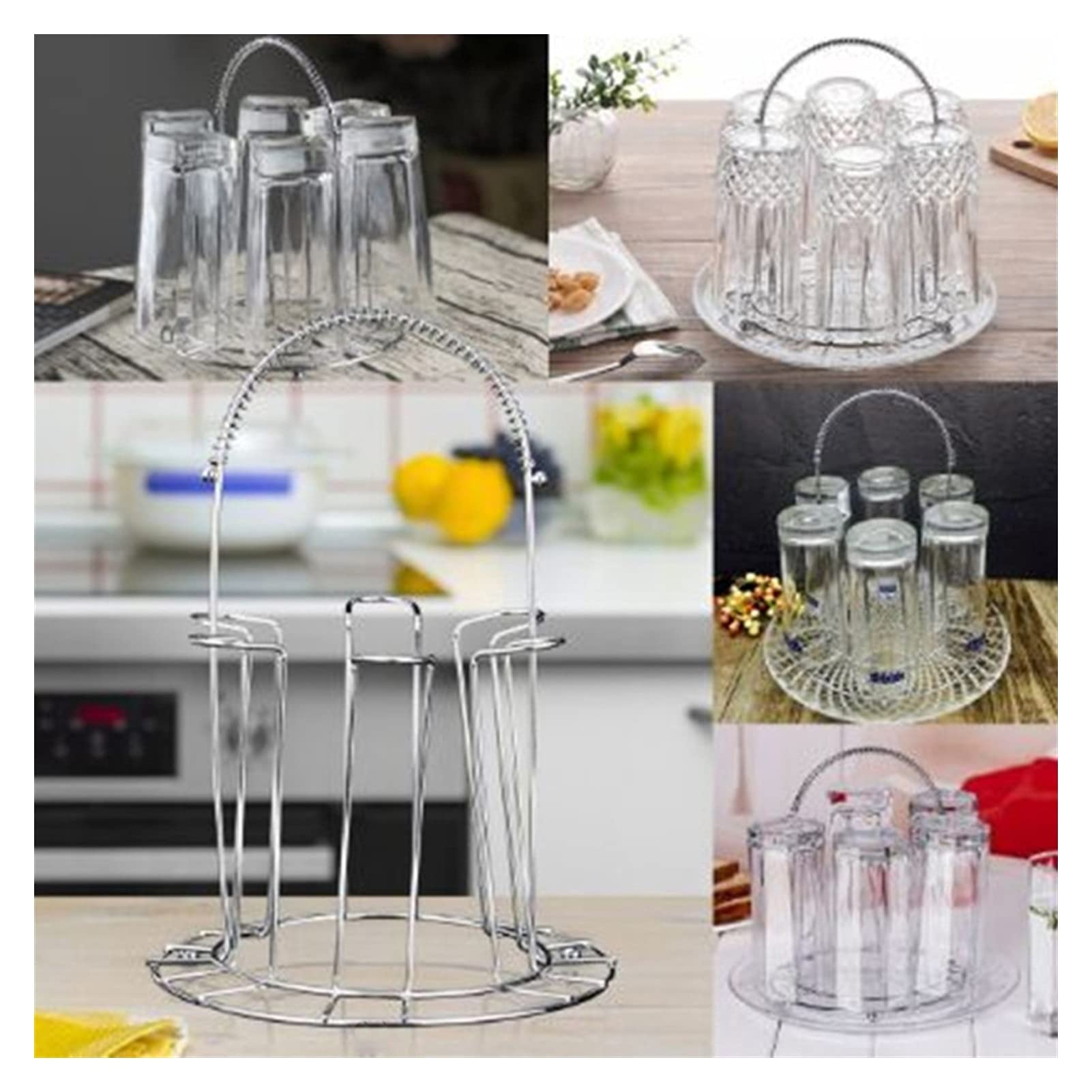 AISHANBAIHUODIAN Stainless Steel 6-Cup Mug Glass Stand Holder - Kitchen Hanging Drainer Storage Rack & Drying Shelf - Perfect for Home, Office, or Restaurant Use