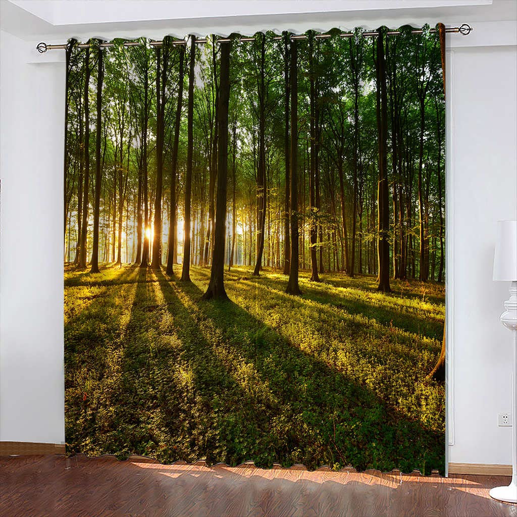 ZAIFYO Blackout Curtains for Bedroom & Living Room - Thermal Insulated Ring Top Window Curtains (63x55 inches) with Sunshine Forest Landscape Design - Perfect for Kids, Teens, Boys & Girls Rooms - Blocks Light & Noise for Better Sleep