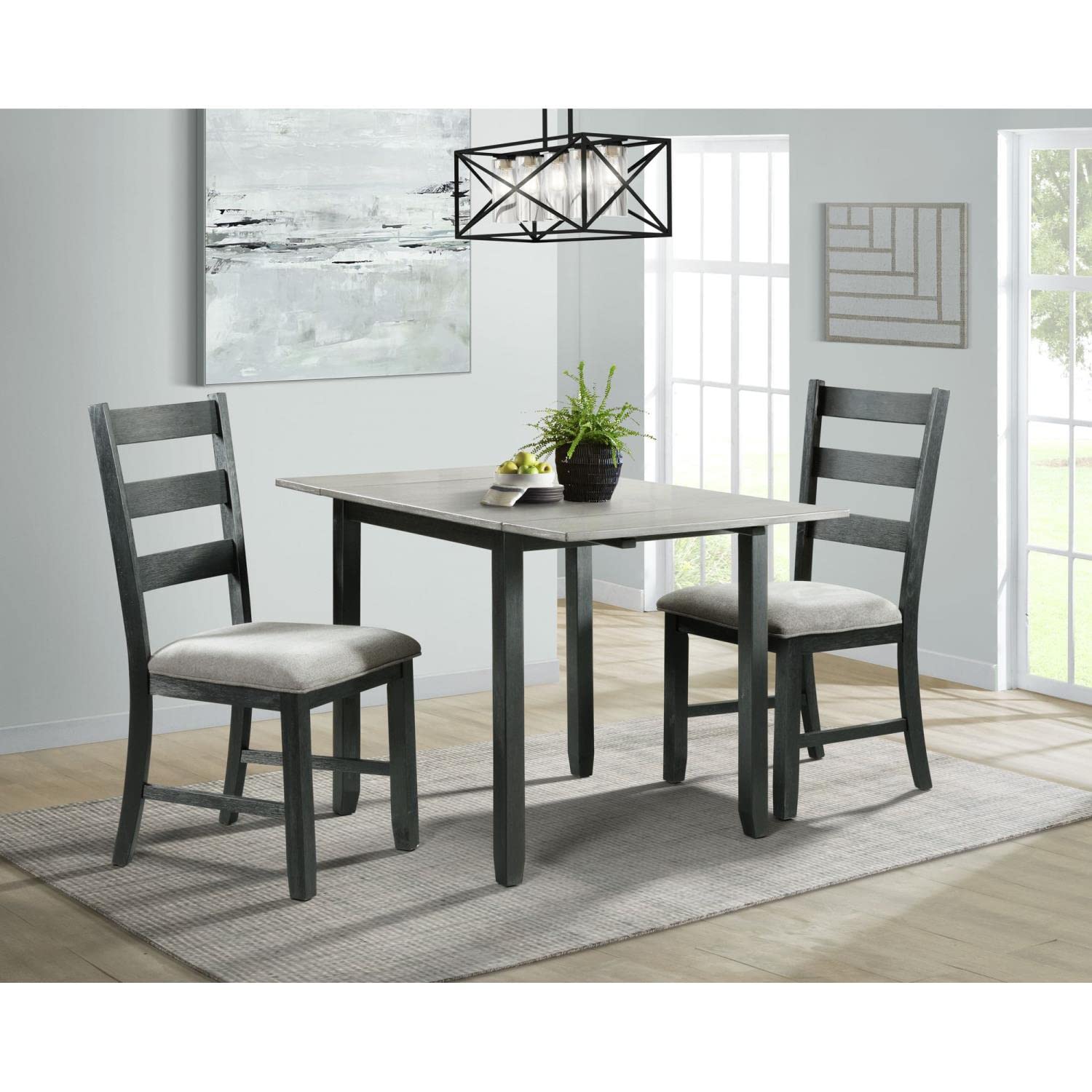 Picket House Furnishings Tuttle 3-Piece Drop Leaf Dining Table Set in Black - Perfect for Small Spaces, Breakfast Nooks & Apartment Dining Areas