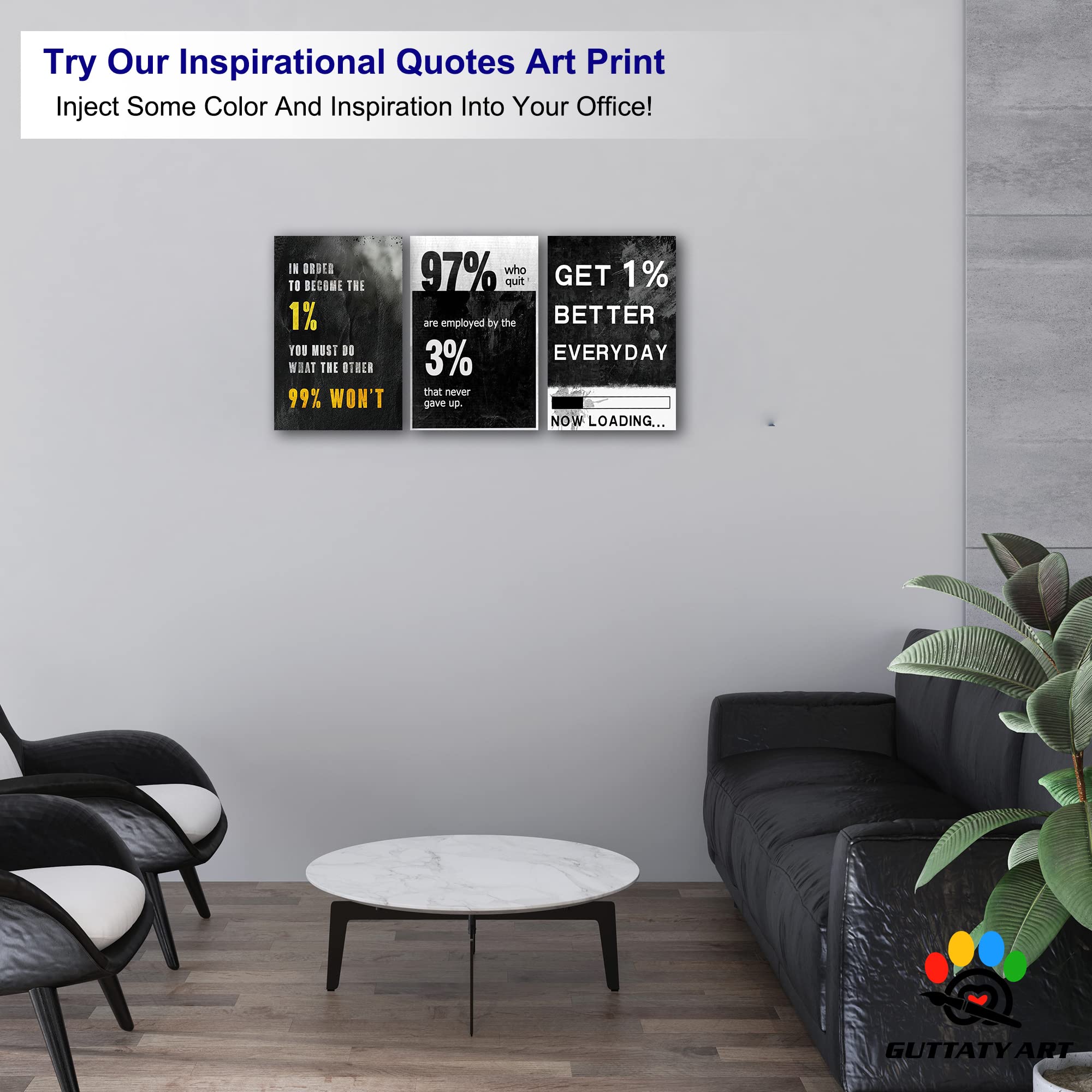 3-Piece Motivational Wall Art Set - Inspirational Quotes Canvas Prints for Office & Home Decor (12”x18”, Black & White) - Perfect for Workspace, Living Room & Corporate Spaces