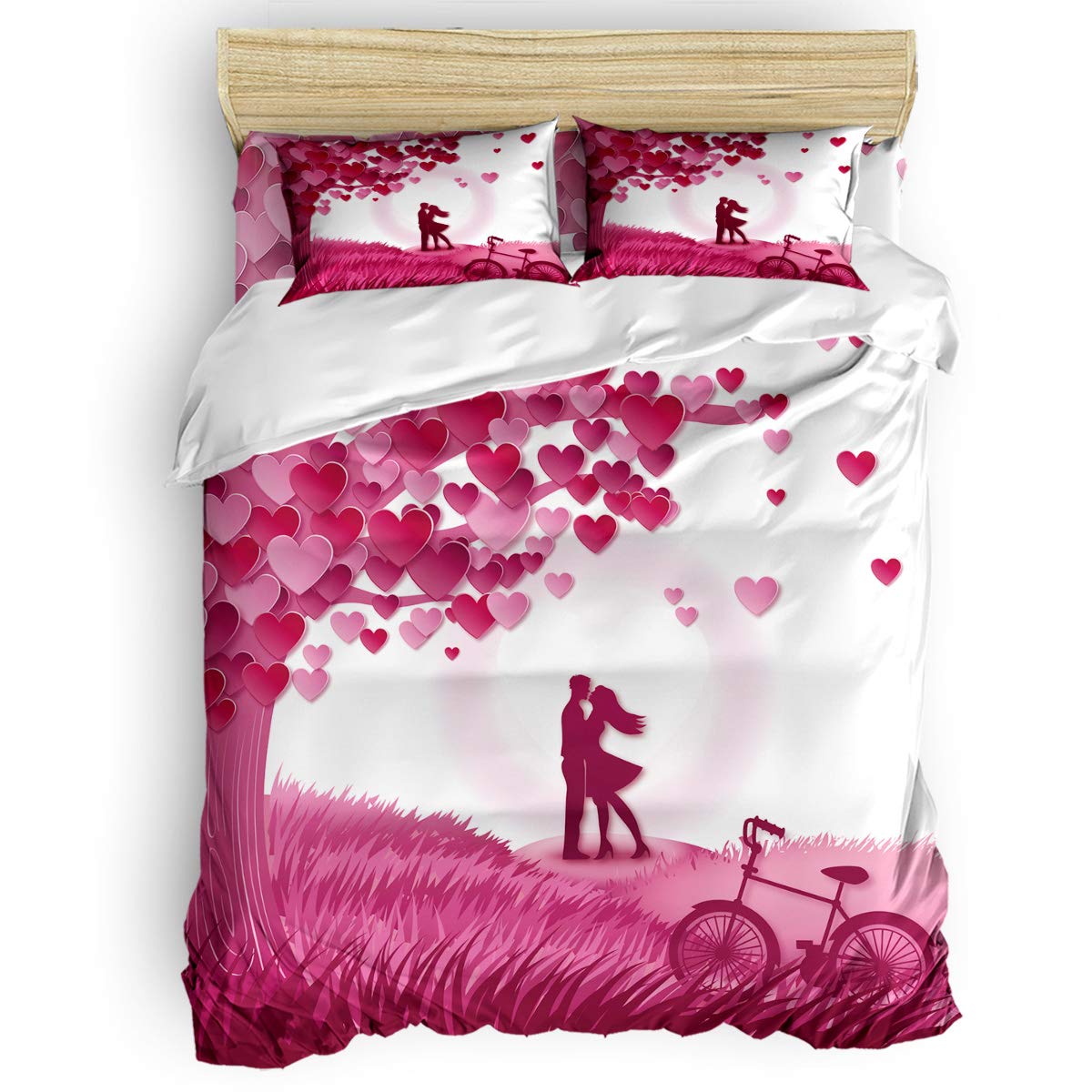 4-Piece Romantic Tree of Love Bedding Set - Duvet Cover, Fitted Sheet, Pillowcases for Kids, Teens & Adults | Twin Size Couples Bedding | Perfect for Valentine's Day, Anniversary Gifts & Cozy Bedroom Decor