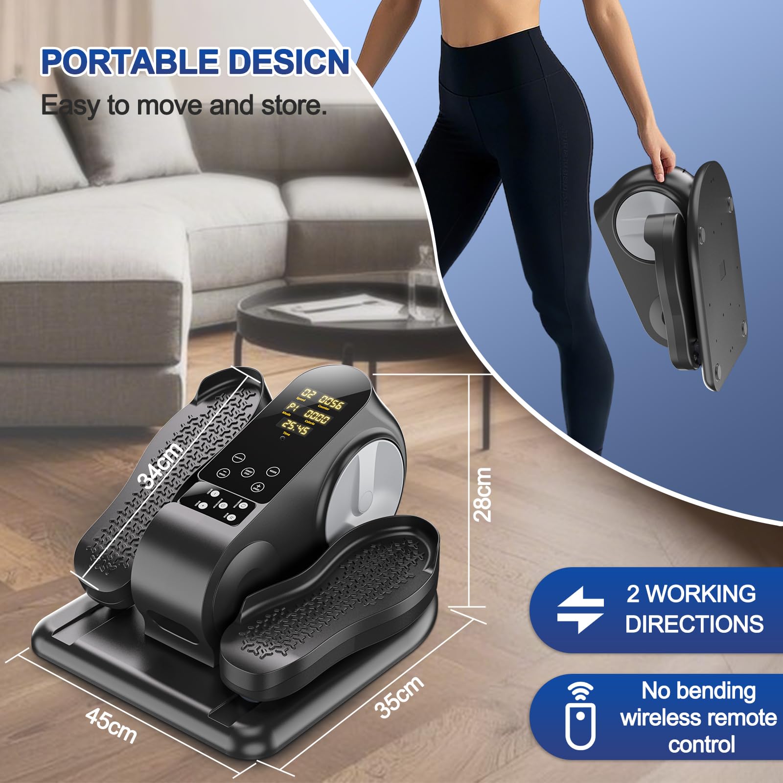 Under Desk Elliptical Machine - Upgraded Quiet Portable Leg Exerciser for Seniors & Office Workers | Electric Seated Pedal Exerciser with Remote Control & 12 Speed Levels | Perfect for Home, Office & Physical Therapy Use