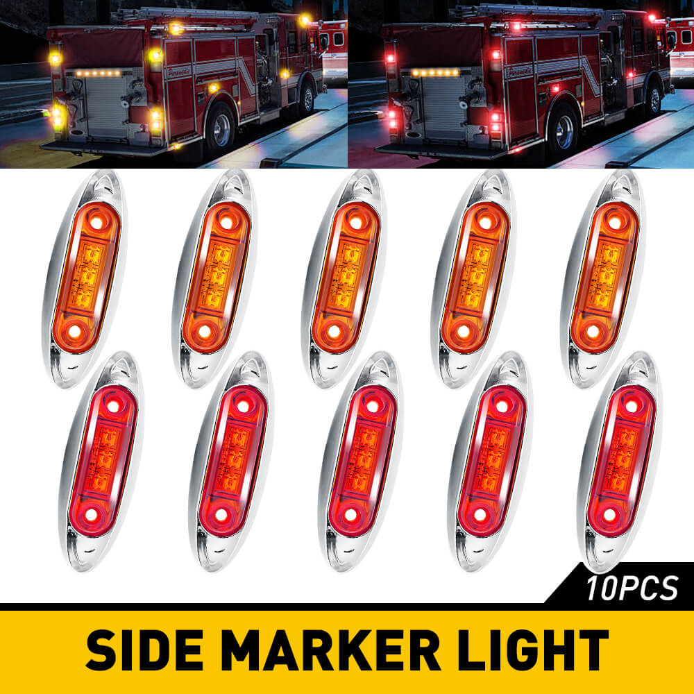 10Pcs 3 LED 3.9 Inch Oval Side Marker Lights with Chrome Bezel - Waterproof 12V Clearance Lights for Trucks & Trailers - Perfect for Night Driving, Off-Roading & Vehicle Safety