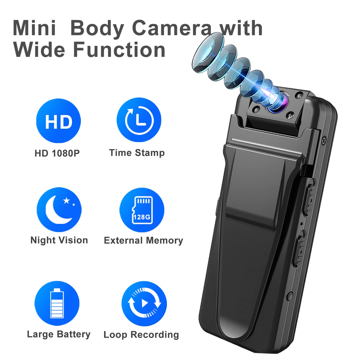 QZT Body Camera with Audio & Night Vision - 32GB Memory, 1080P HD Police Security Camera - Ideal for Walking, Home Security, Office Meetings & Evidence Recording