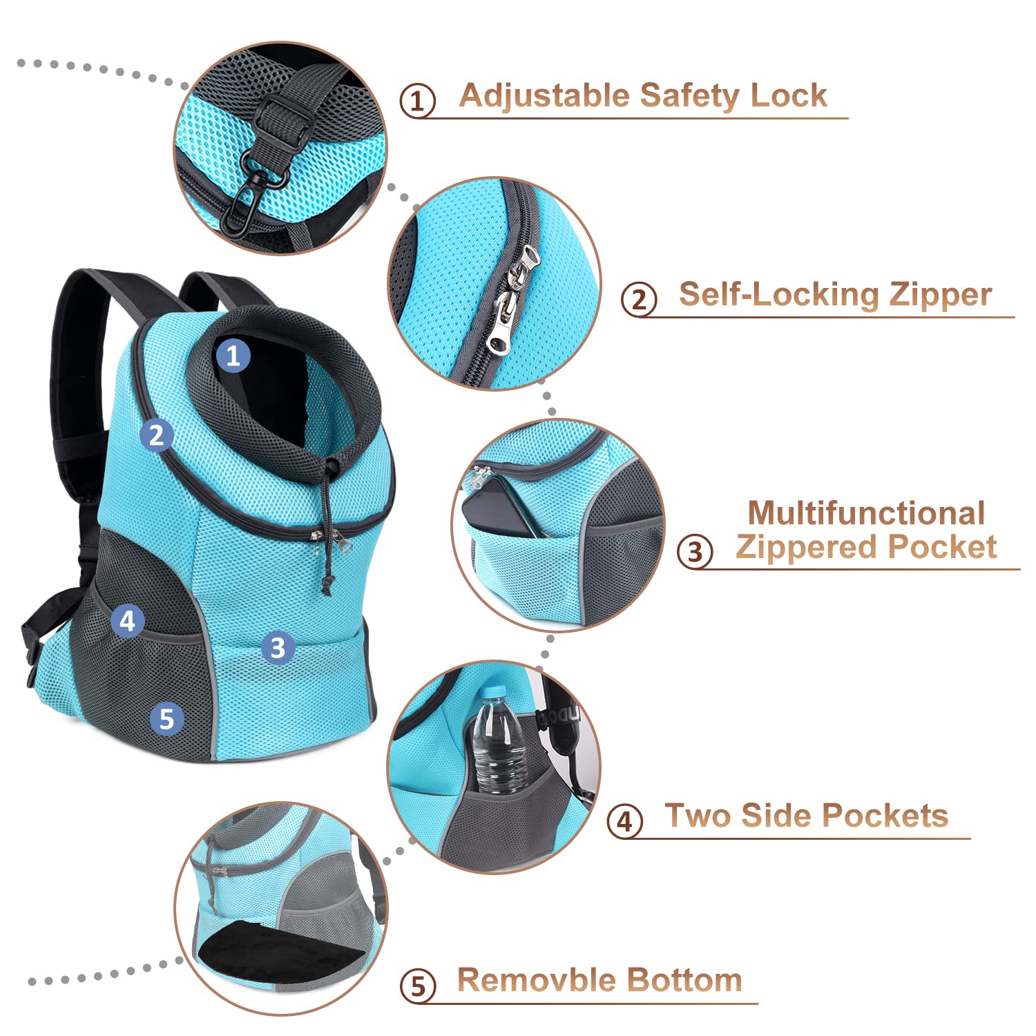 YUDODO Reflective Pet Carrier Backpack for Small Dogs & Cats - Front & Back Carry, Motorcycle & Outdoor Travel, Hiking, Cycling - Lightweight & Breathable (Sky Blue, Size L) - Perfect for Daily Commutes, Park Visits & Adventure Trips