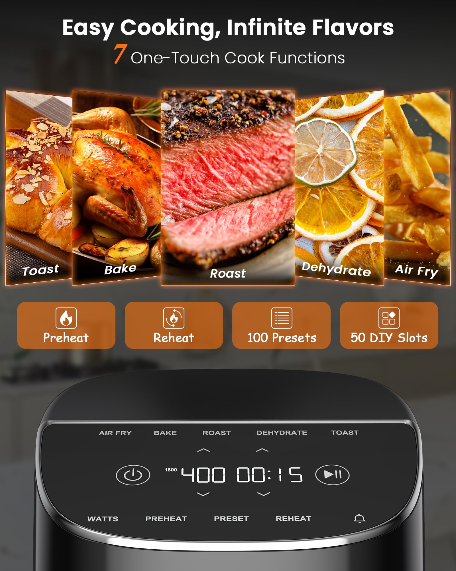 Nuwave Brio Plus 8 Qt Air Fryer – PFAS-Free, 7-in-1 Digital Cook Functions (Air Fry, Bake, Roast, Dehydrate, Toast, Reheat, Preheat), 150 Presets, 50°F-400°F, 700W-1800W – Perfect for Healthy Cooking, Meal Prep & Family Dinners