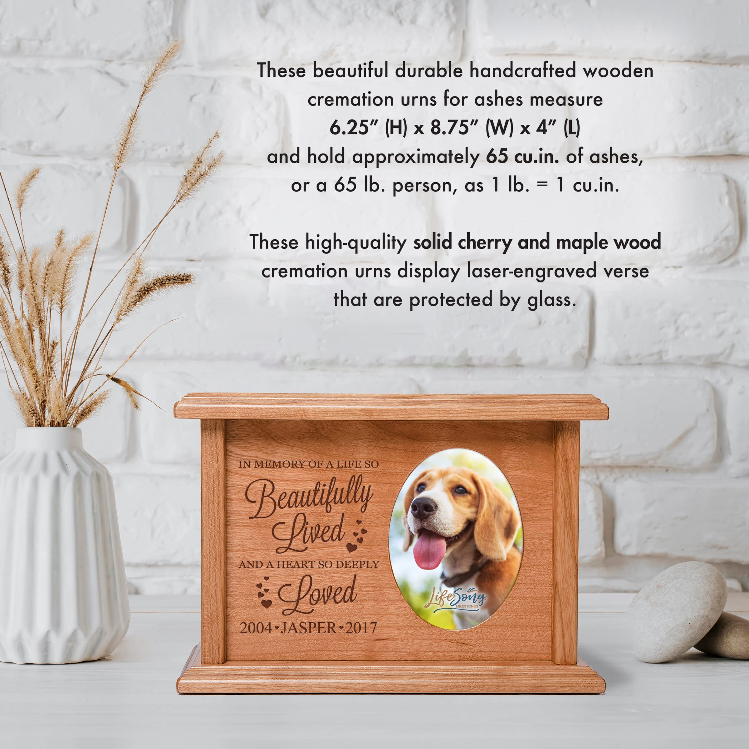 LifeSong Milestones Personalized Pet Urn - Custom Engraved Memorial Keepsake Box for Dog & Cat Ashes with Photo Display | Wooden Cremation Urn for Beloved Pets | Perfect Pet Memorial Gift for Home, Shelf, or Mantle Display