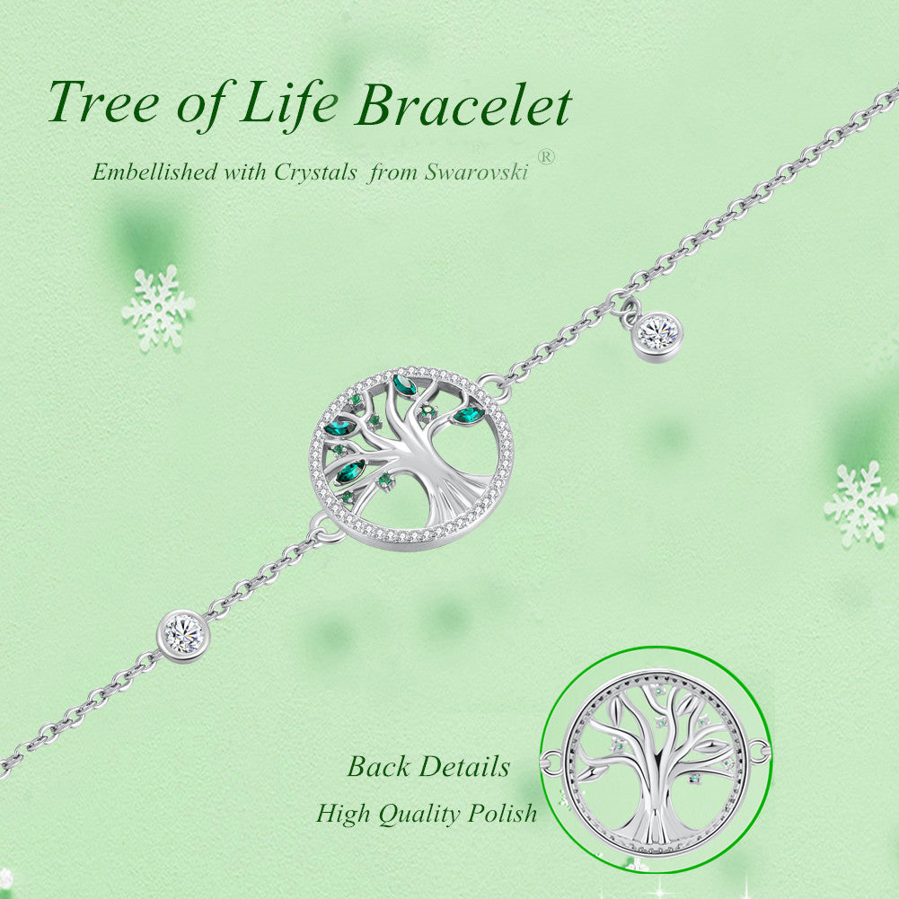 MABELLA Tree of Life Adjustable Crystal Bracelet for Women - Swarovski Beaded Charm Bangle, Spiritual Jewelry Gift for Mom, Wife, Sister | Perfect for Meditation, Yoga & Special Occasions