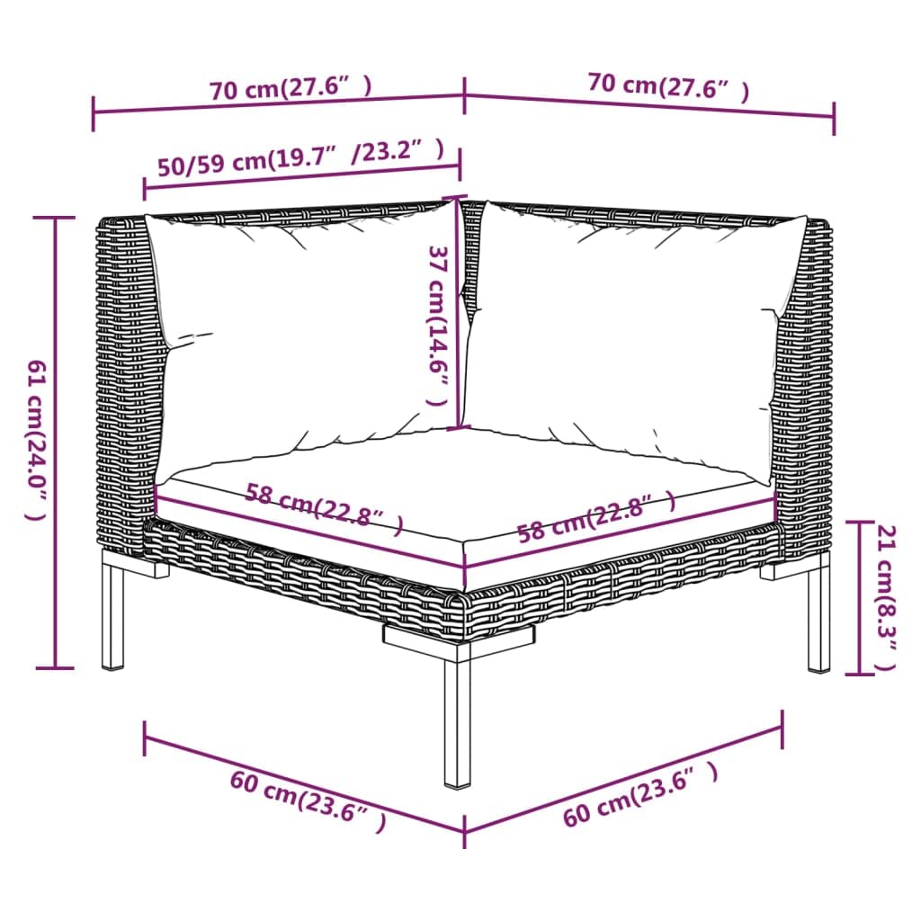 vidaXL 5-Piece Patio Lounge Set - Modern Dark Gray Poly Rattan Outdoor Sectional Sofa with Cushions - Perfect for Backyard, Poolside & Garden Relaxation