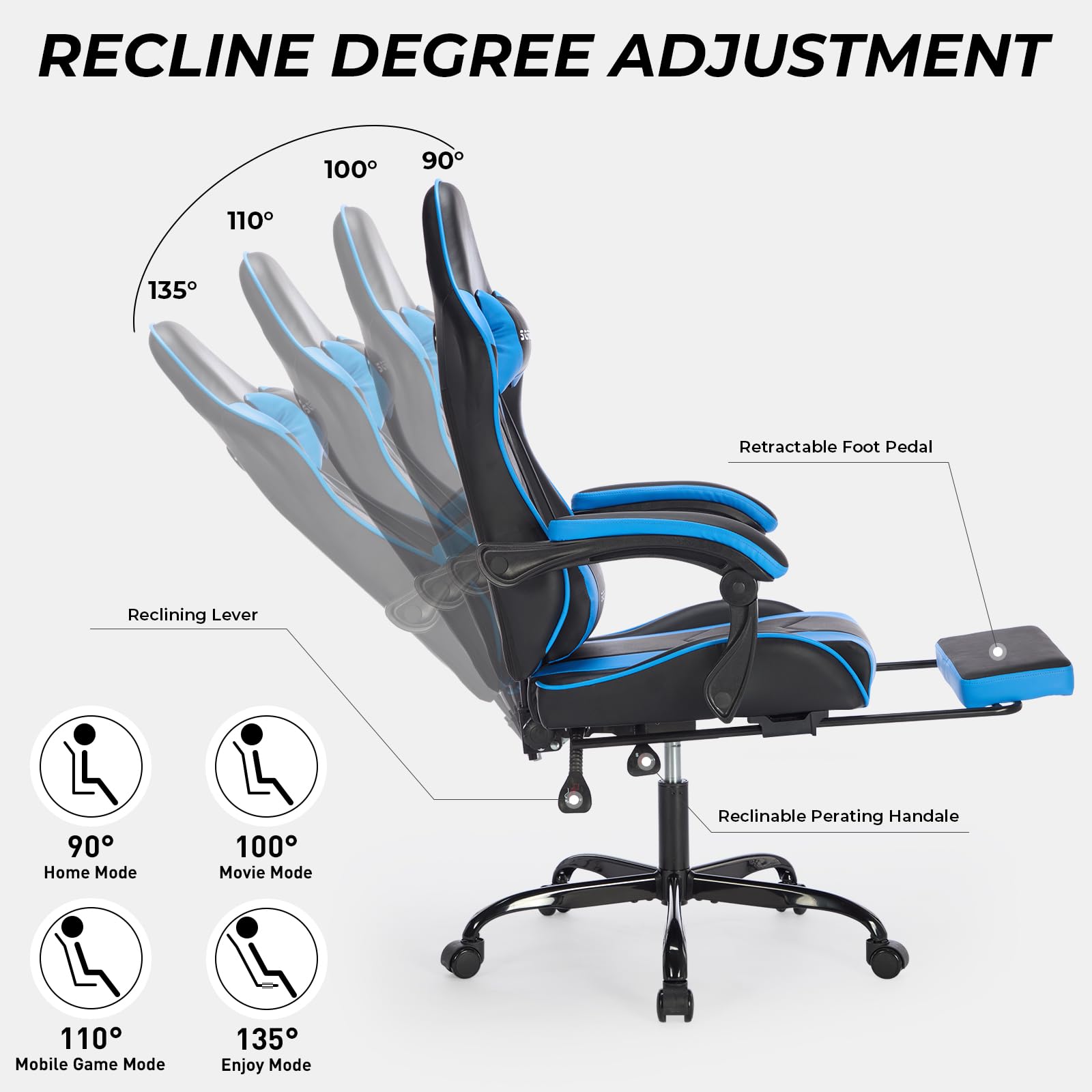 Premium Ergonomic Gaming Chair with Footrest & Lumbar Support - Adjustable PU Leather Office Chair with Massage & Recliner for Adults - Perfect for PC Gaming, Home Office & Streaming Setup