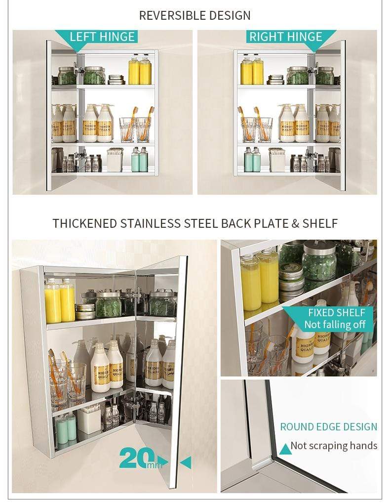 Corner Bathroom Mirror Cabinet with Shaving Storage - Wall Mounted Vanity Cupboard 350x670mm - Perfect for Small Bathrooms & Modern Home Decor