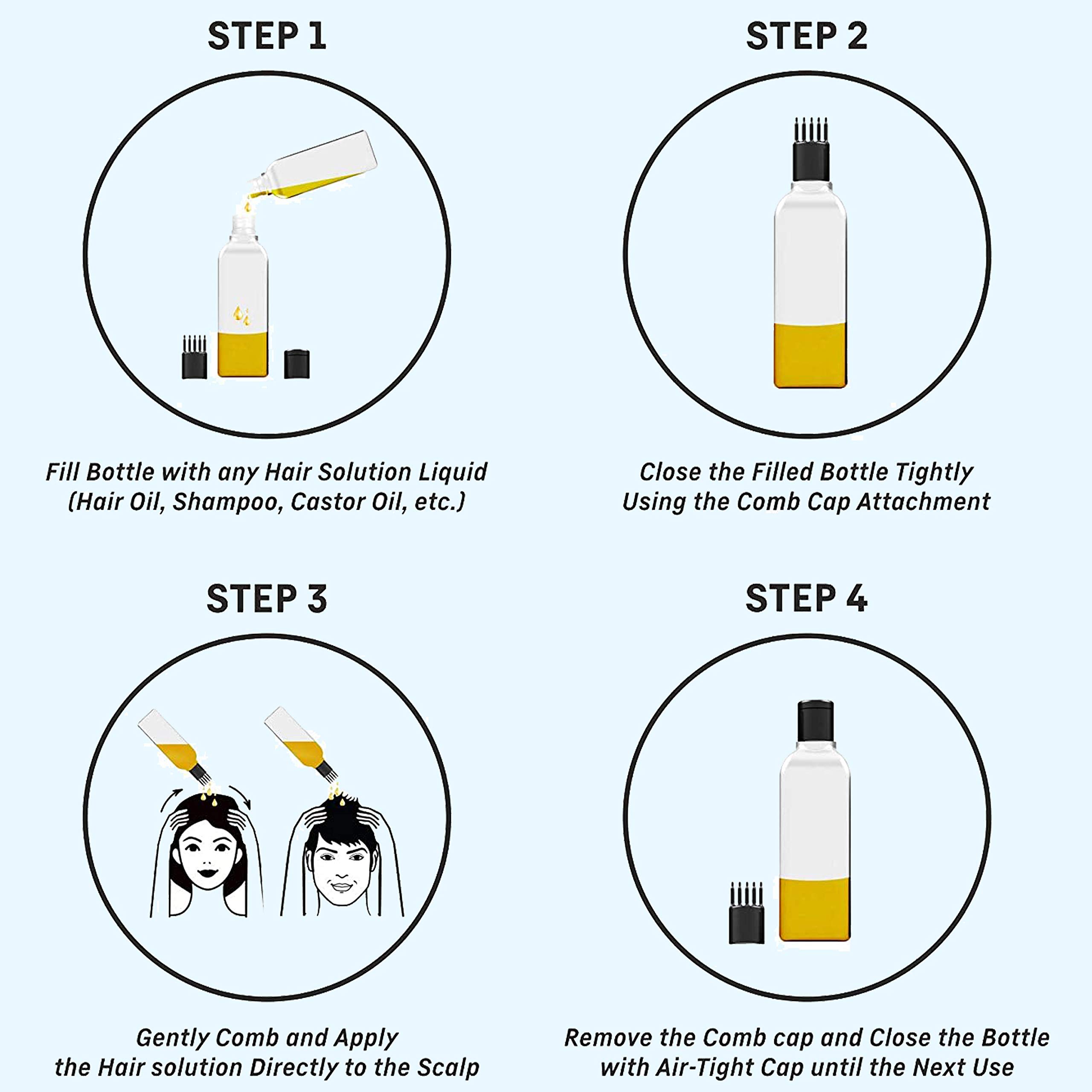 VREENY 4-Pack Hair Root Applicator Bottles with Comb Cap - Perfect for Hair Oil, Shampoo & Scalp Treatments | Easy Hair Care & Scalp Massage for Home & Salon Use