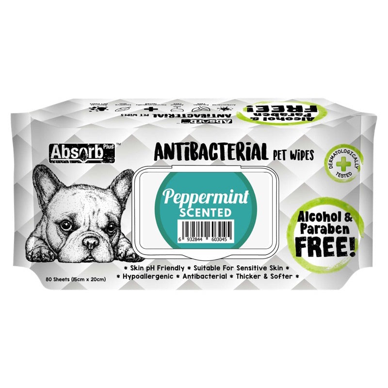 Absorb Plus Antibacterial Scented Pet Wipes - 80 Count | Gentle Cleaning for Dogs & Cats | Freshens & Deodorizes Fur | Perfect for Grooming, Travel & Post-Walk Cleanup