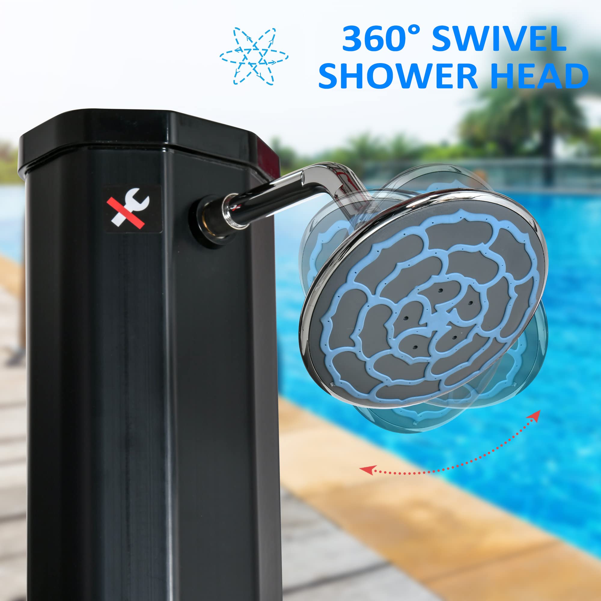 Outsunny 7ft Outdoor Solar Shower with 360° Rotating Head & Foot Faucet - Adjustable Temperature & Pressure, 9.2 Gallon Capacity - Perfect for Backyard, Pool, Camping & Beach Use